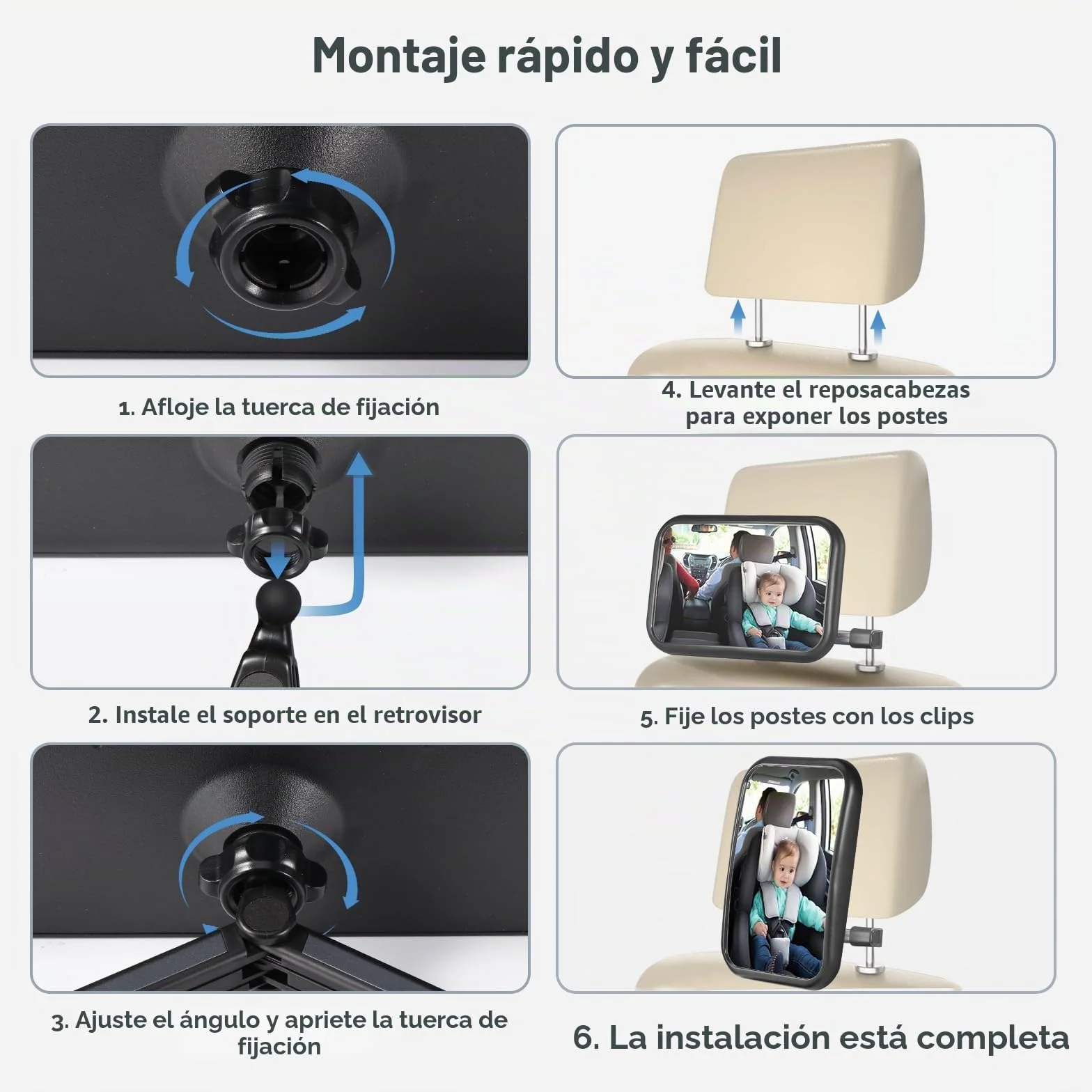 Vinabo Espejo de Coche para bebé Giratorio 360° con Clip de Gancho y Bloqueo de Marcha atrás