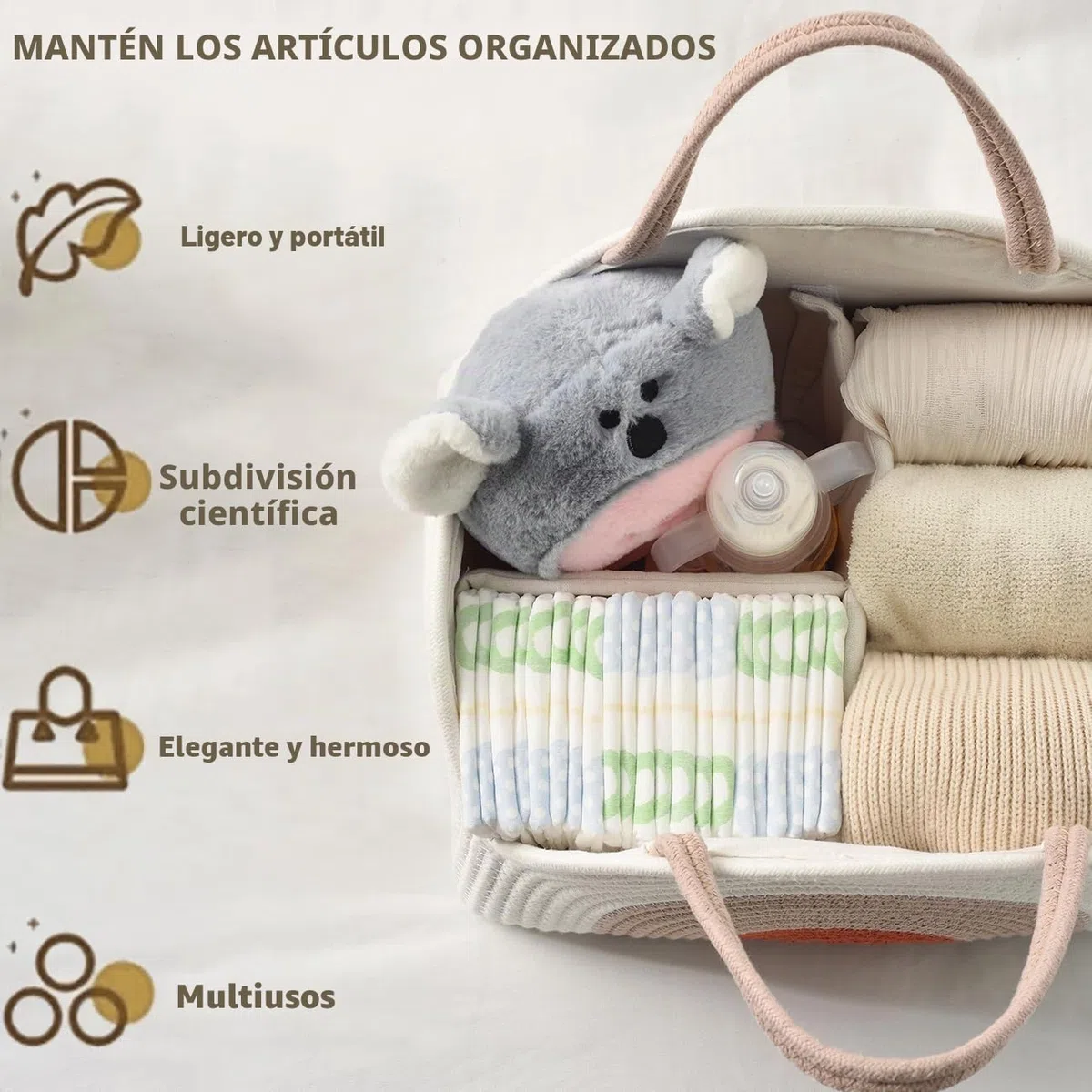 Organizadora para Bebé, Organizador de Pañales para Cambio de Bebé, Organizador de carrito de pañales para bebés con Compartimentos Desmontables (Rosa arcoíris)