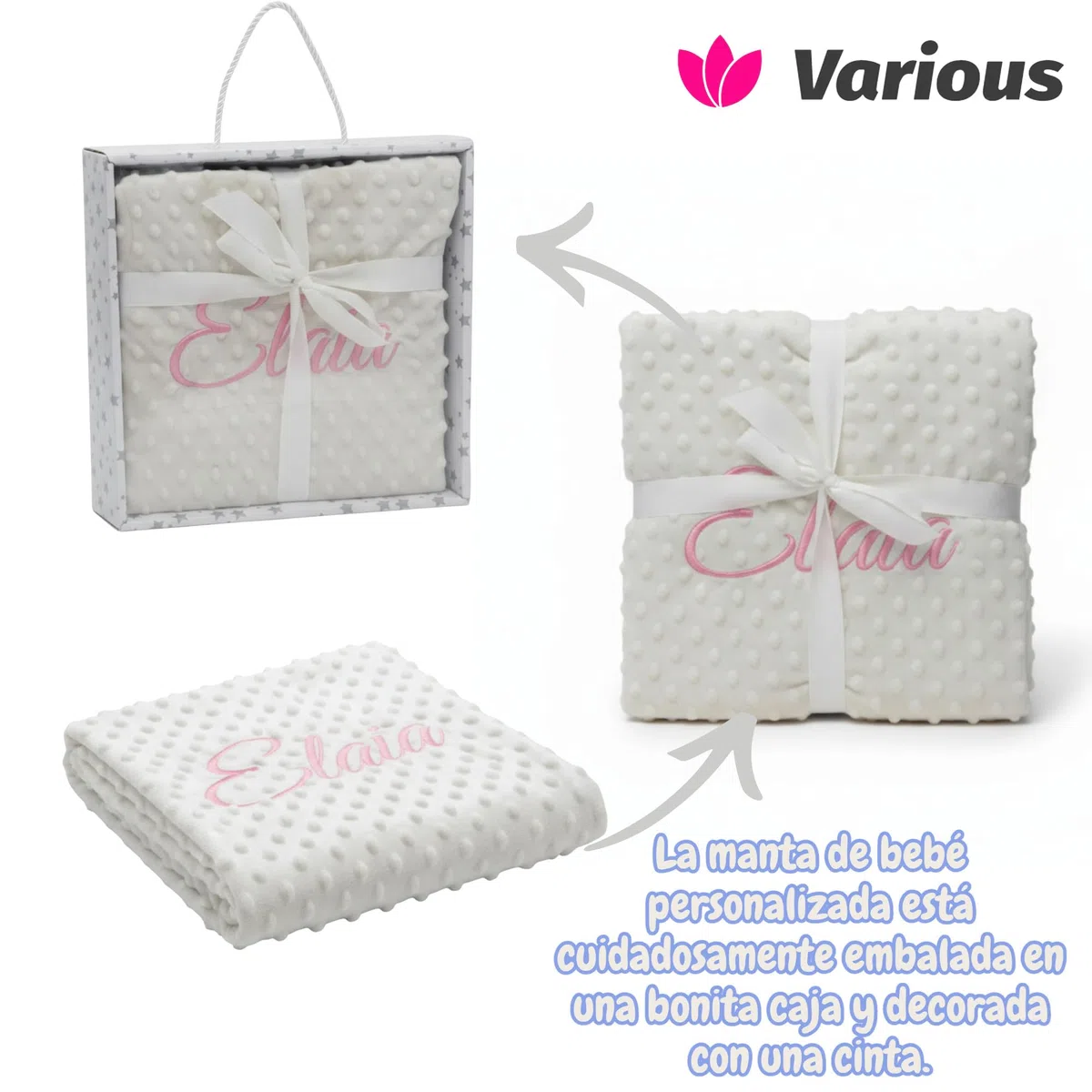 various Manta de Bebe Personalizado con su Nombre Bordado, Manta de copito (Beige)