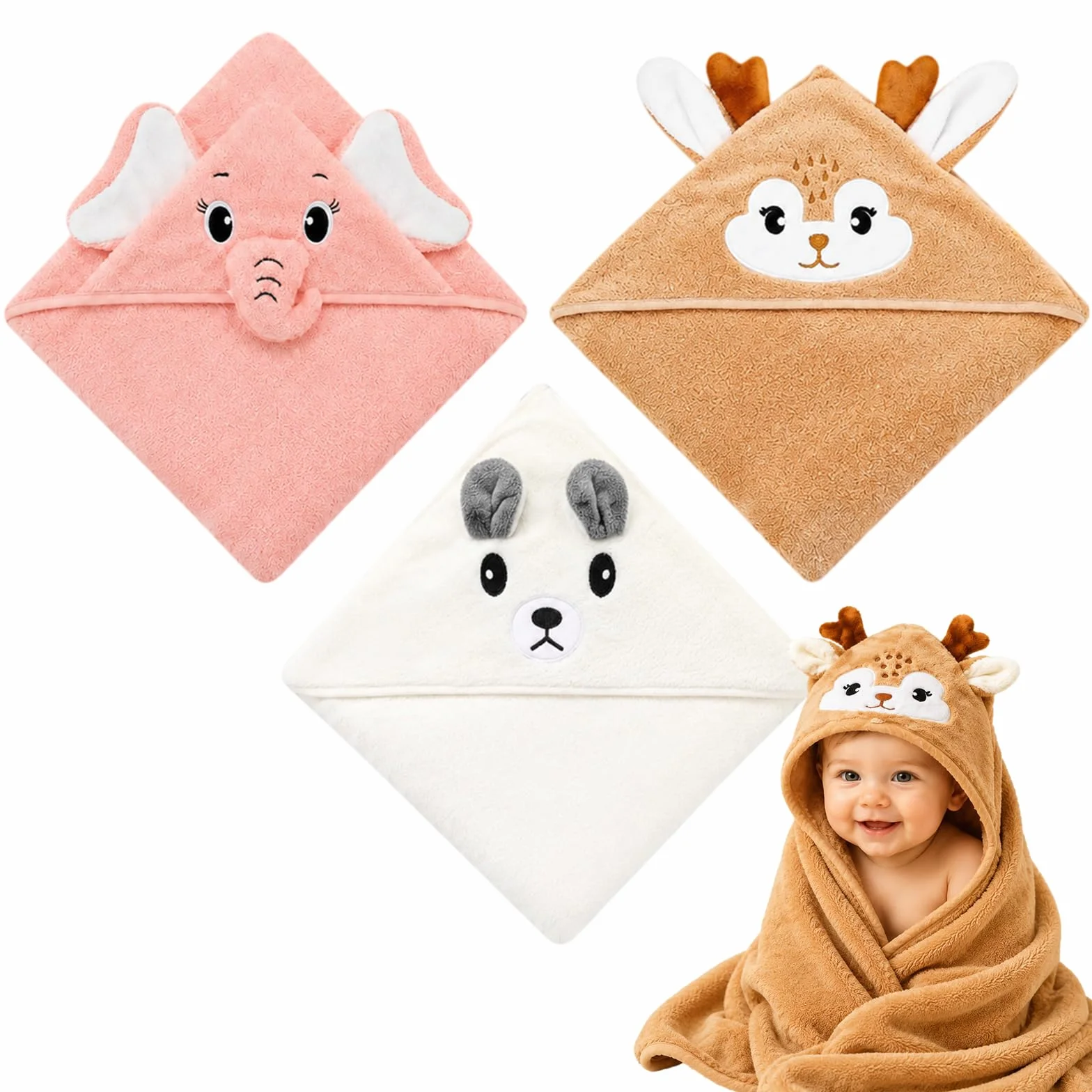 Toallas con Capucha para Bebés 3 Piezas 80 X 80 Cm Suaves Toallas De Baño para Niños Pequeños Y Recién Nacidos