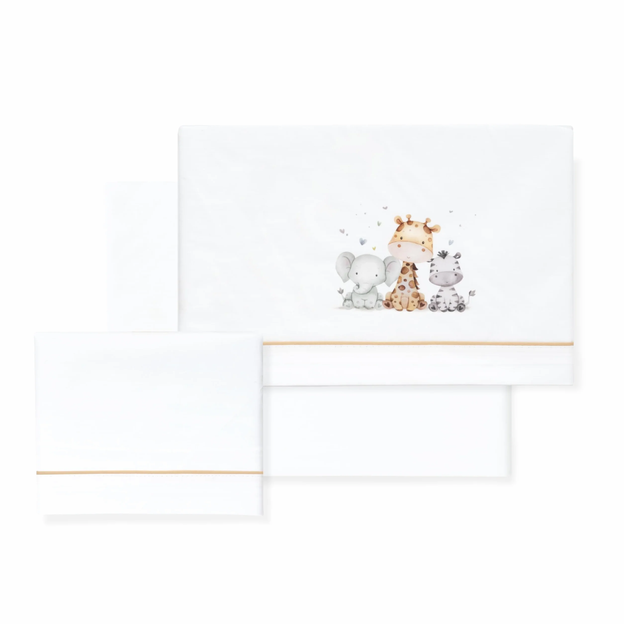 Interbaby - Sábanas Bebé 100% Algodón Coche/Moisés/CAPAZO - Jirafa Elefante Conjunto 3 Pcs, Bajera+encimera+Funda Almohada - Hecho en España