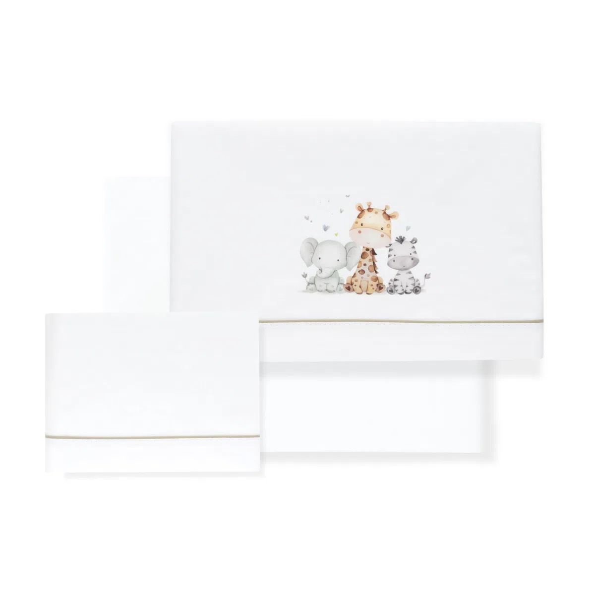 Interbaby - Sábanas Bebé 100% Algodón Coche/Moisés/CAPAZO - Jirafa Elefante Conjunto 3 Pcs, Bajera+encimera+Funda Almohada - Hecho en España