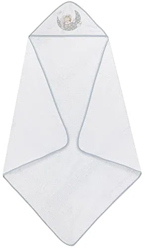 Interbaby - Capa de Baño Bebe Blanco/Gris | Toalla Bebe con Capucha 100% Algodón, 100x100cm, Unisex | Suave, Cómoda, Secado Rápido | Ideal Recién Nacidos, Bebes y Niños Pequeños | Diseño Bear Sleeping