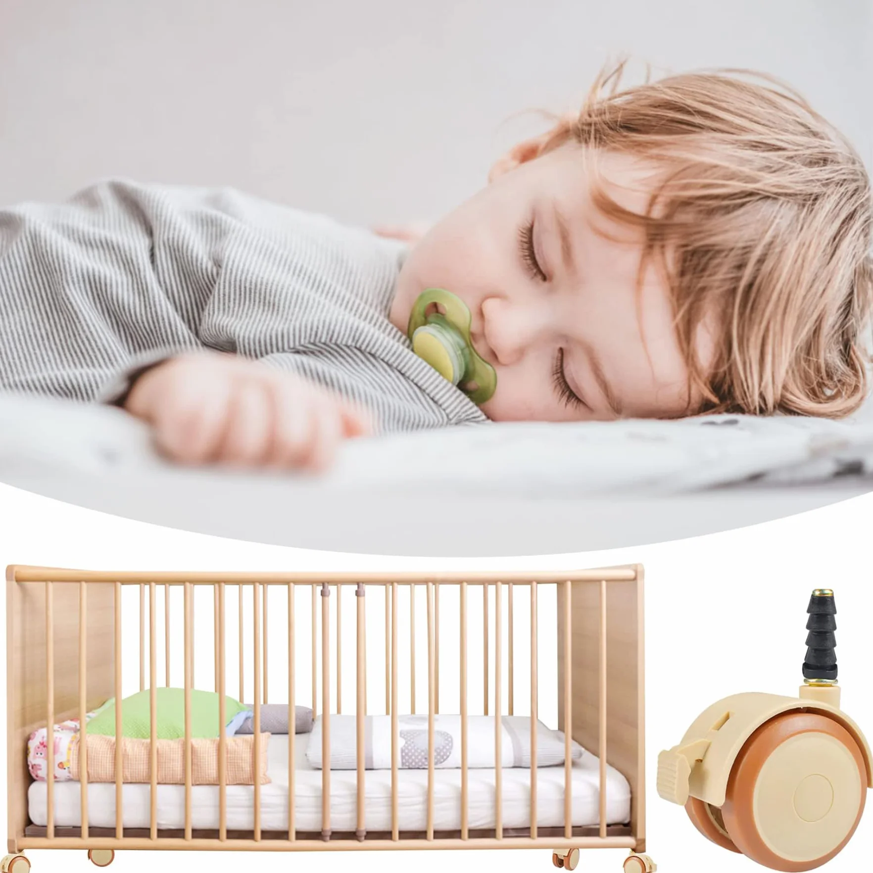 Ruedas para Cuna，4 Pcs Ruedas giratorias para cuna Ruedas giratorias con freno Cuna rueda universal rueda，para Niños Aptas para Cuna de bebé