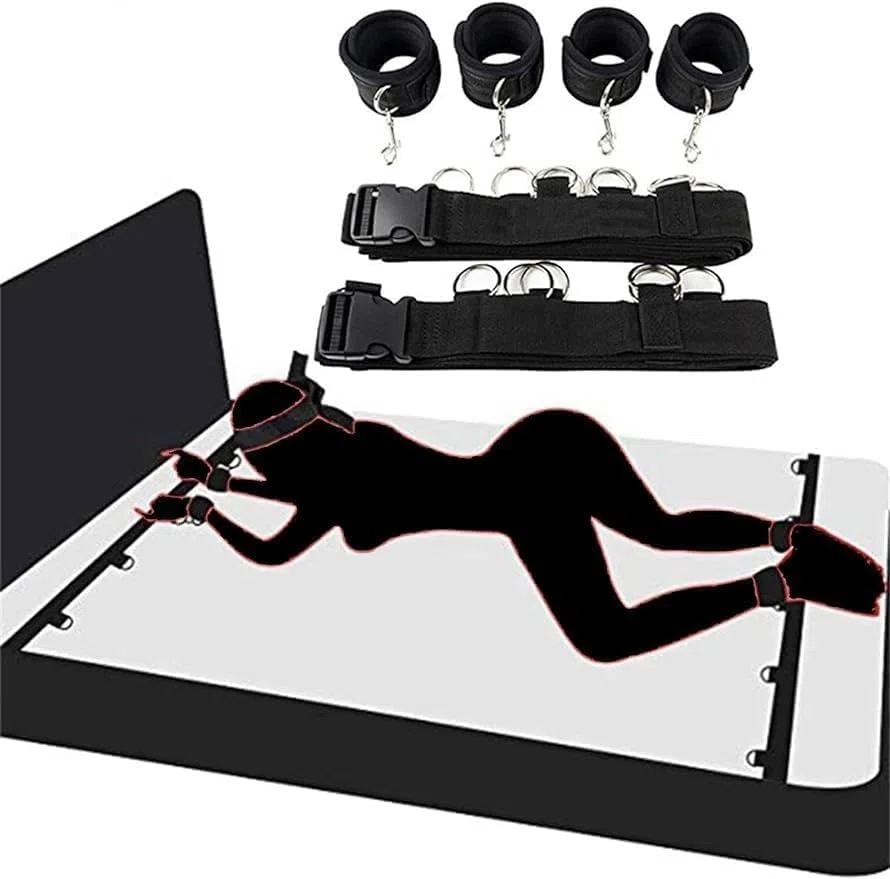1 Set Amarres de Cama B-D-S-M Accesorios Ajustable Fáciles de Transportar Correa De Cabecera - Negro