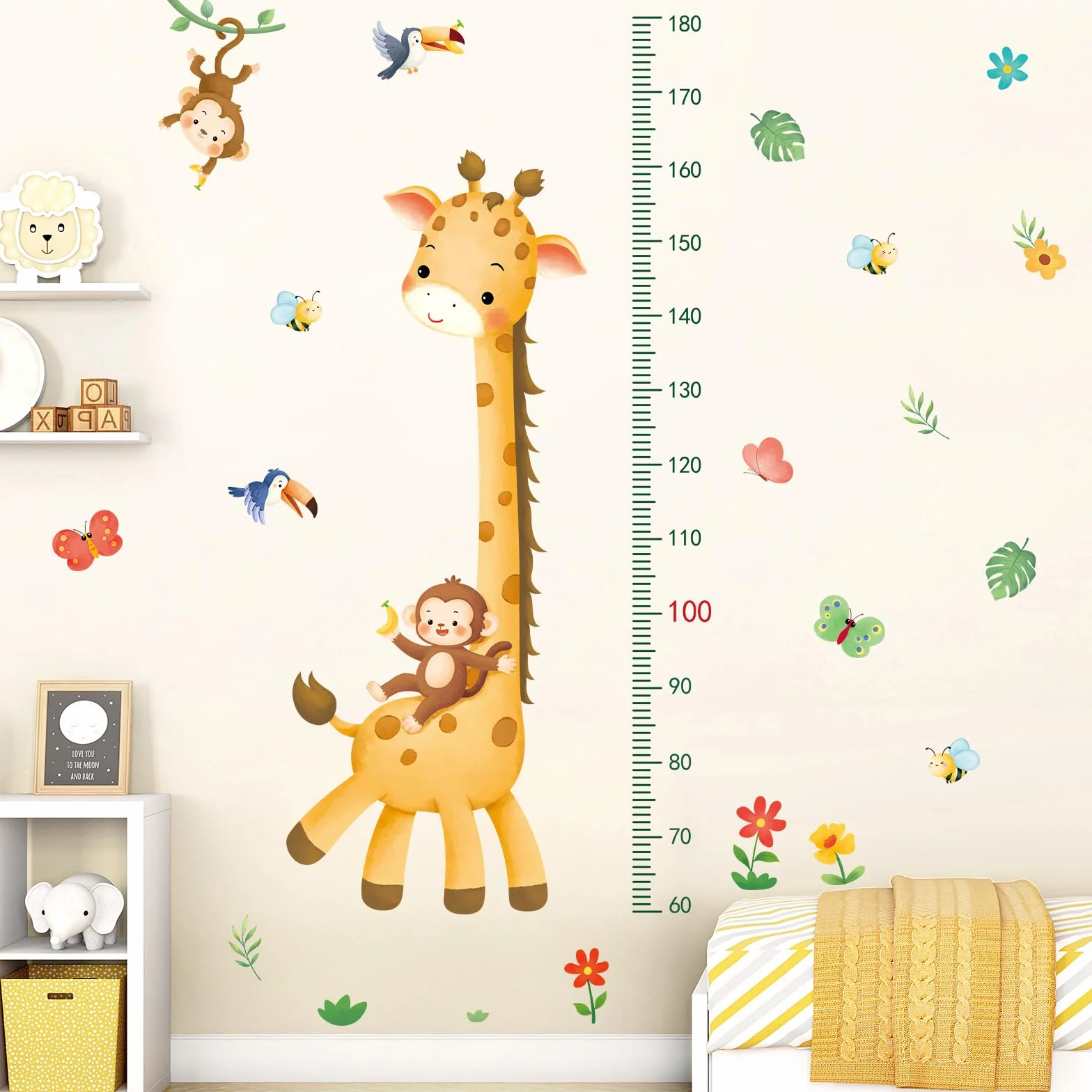 SHUCHING Pegatinas de Pared Medidor Niños, Vinilos Decorativos Jirafa Mono, Vinilo Adhesivo Pared Salón Dormitorio Habitación Infantiles Bebé