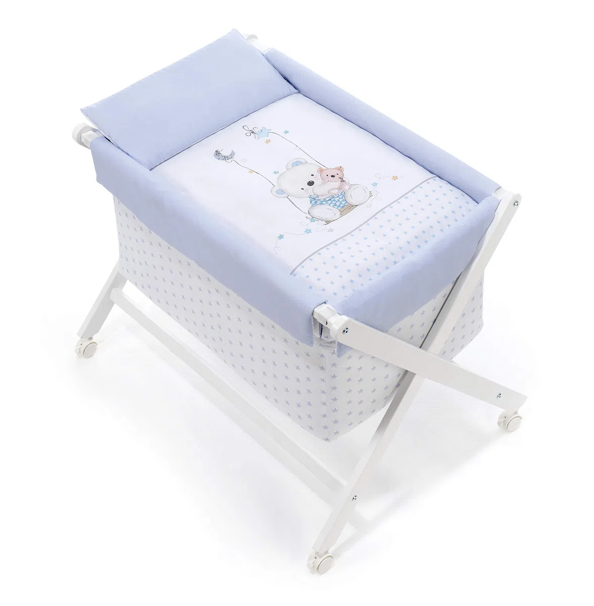 mibebestore Vestidura Minicuna Tijeras Blanco/Azul Oso (No Incluye Estructura)