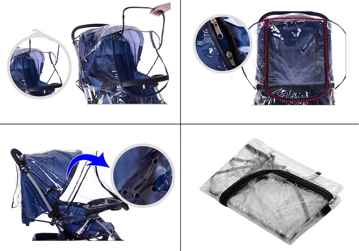 Burbuja de Lluvia Protector Cubierta contra Lluvia y Viento Impermeable para Silla de Paseo de Bebé y Carrito con una Bolsa Organizadora de Malla para Guardar Cosas