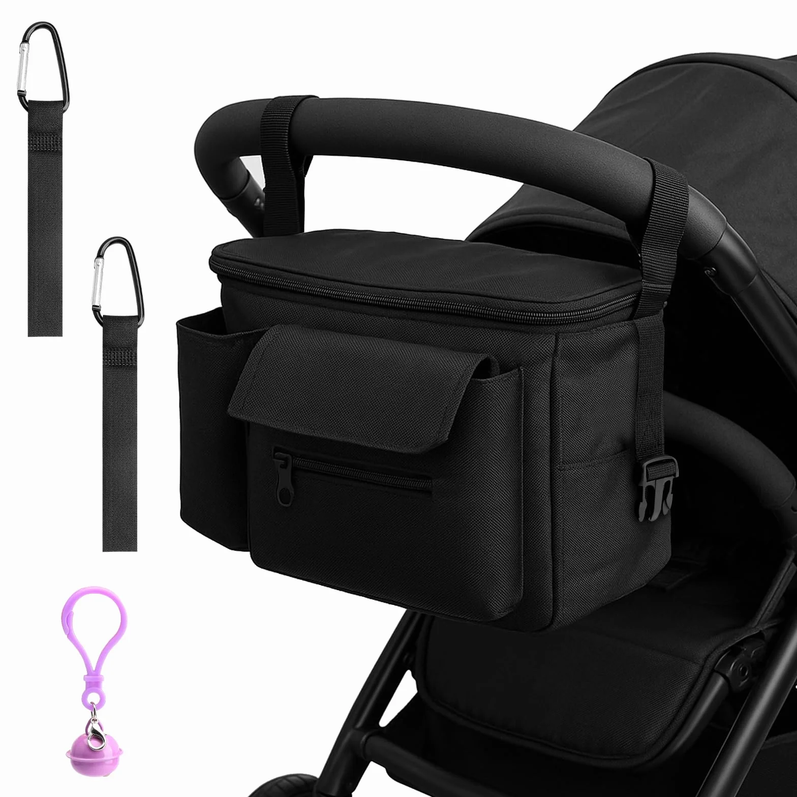 bolsa carro bebe, bolso carrito bebe, bolso para carro bebe, bolso bebe, bolsa carrito bebe, bolsos carro bebe Compatible con Doona, Baby Jogger y Uppababy (negro)