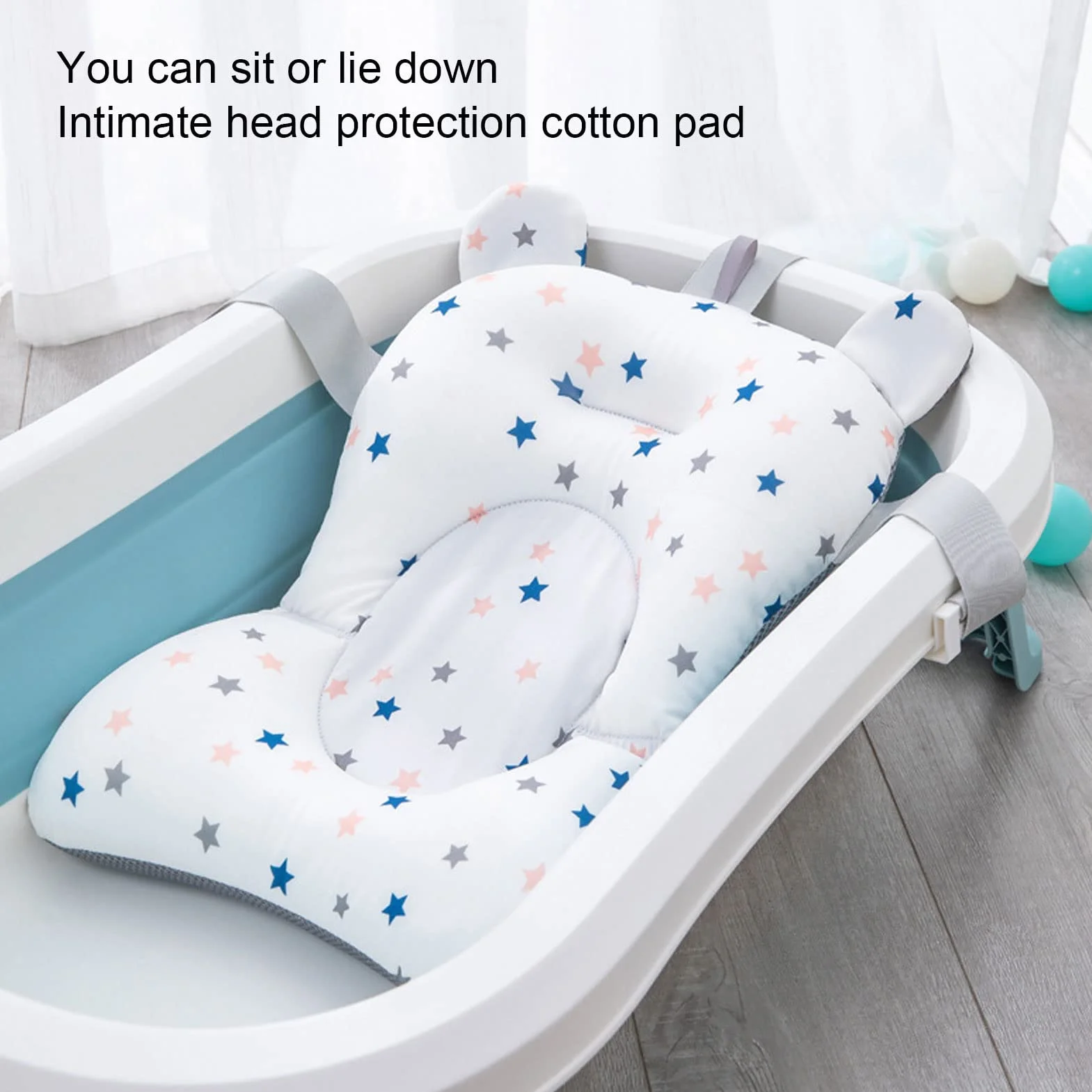 Asiento de Baño para bebé, Cojín para Bañera de bebé para Lavabo de Bañera para Recién Nacido, Soporte de Baño Ajustable Plegable Flotante para bebé, Fácil de Limpiar (estrellas
