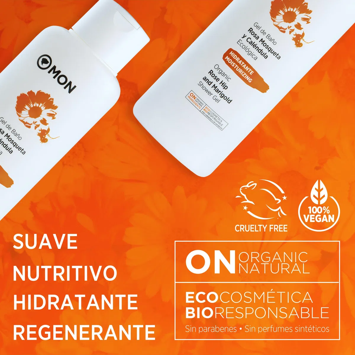 MON Gel de Rosa Mosqueta y Caléndula 750 ml – Puro 100% Con Ingredientes Naturales - Repara e Hidrata - Para Pieles Sensibles y Bebés