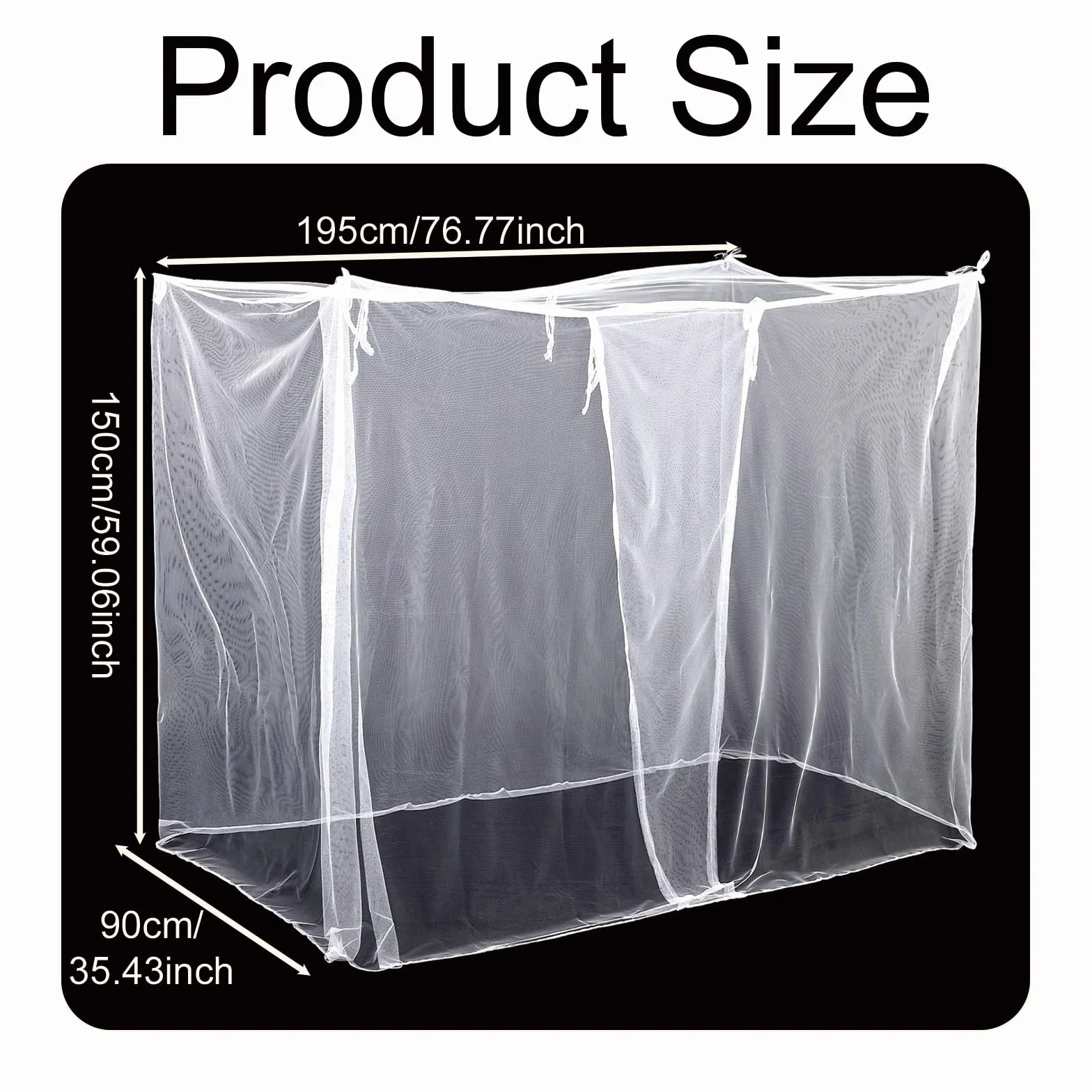 Malla Fina Mosquitera para Cama, Mosquitera Cuadrada, Antimosquitos para Cama Individual, Dosel de Cama Decorativo, Cortina de Cama Antiinsectos, con Gancho, 90 x 195 x 150 CM, Blanca