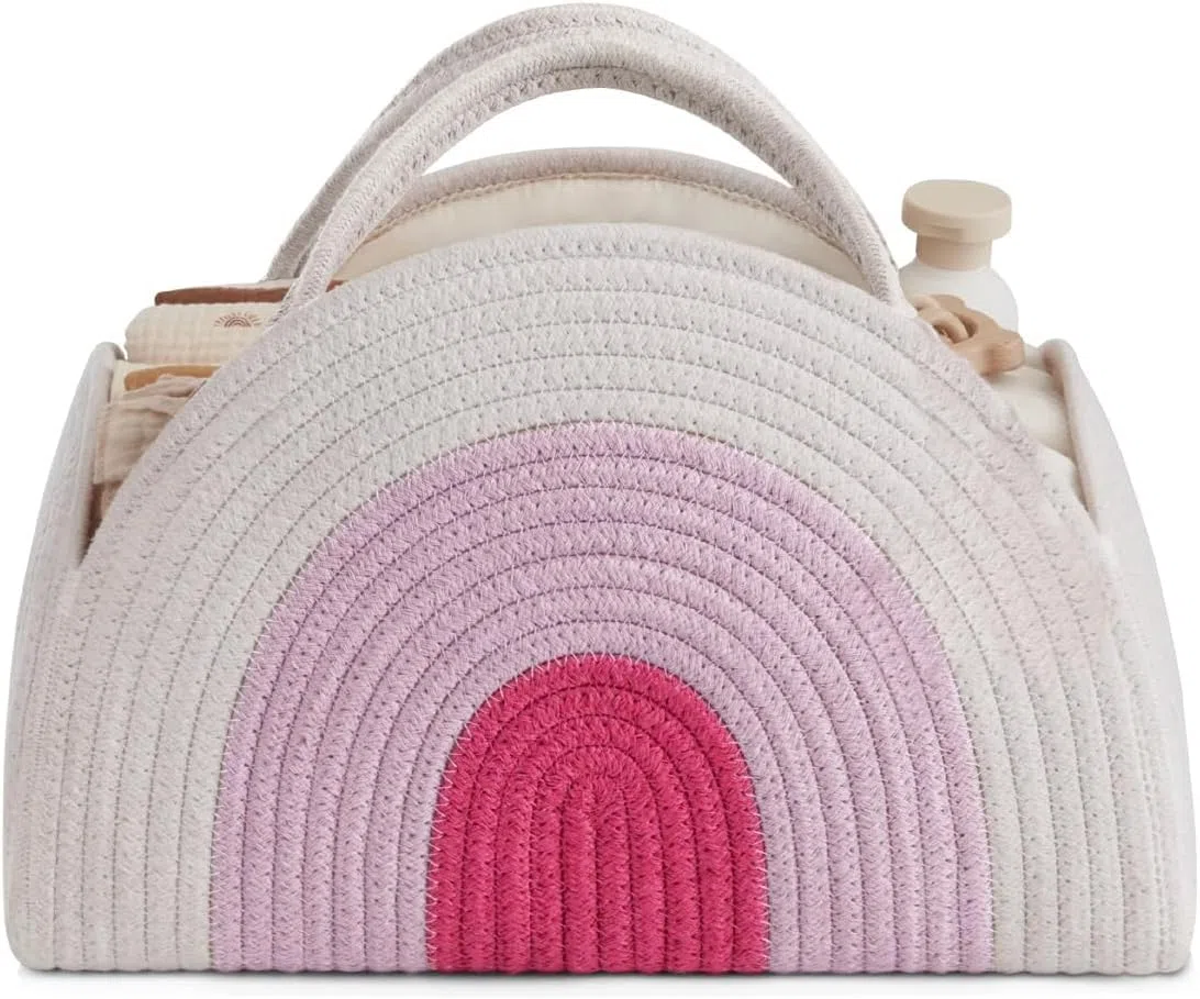 Organizadora para Bebé, Organizador de Pañales para Cambio de Bebé, Organizador de carrito de pañales para bebés con Compartimentos Desmontables (Rosa arcoíris)