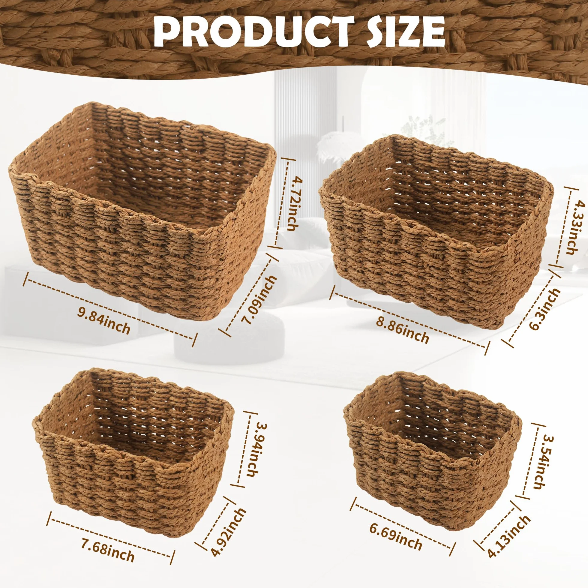 Juego de 4 Cestas de Almacenamiento Trenzadas Boho Apilables para Organizar Cambiador Cocina Salón Dormitorio