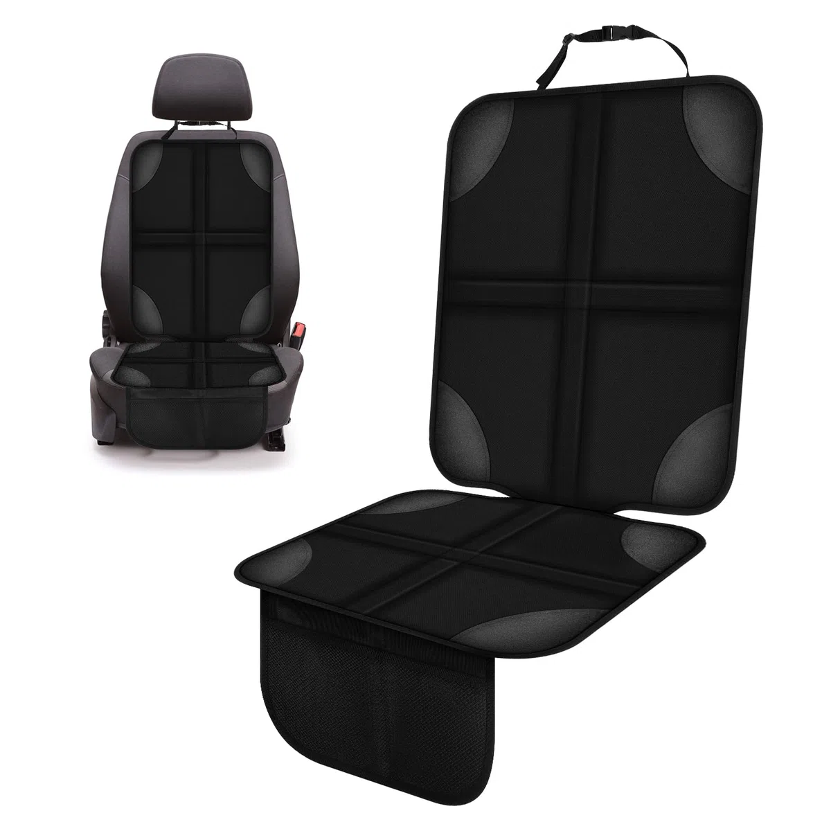 TOSAVGA Protector Asiento Coche Niños, Protectores de Asiento de Cuero Impermeables, Compatible Isofix con Organizador Bolsillos, Antideslizante Impermeable Protector Seguro Respaldo, para SUV, sedán