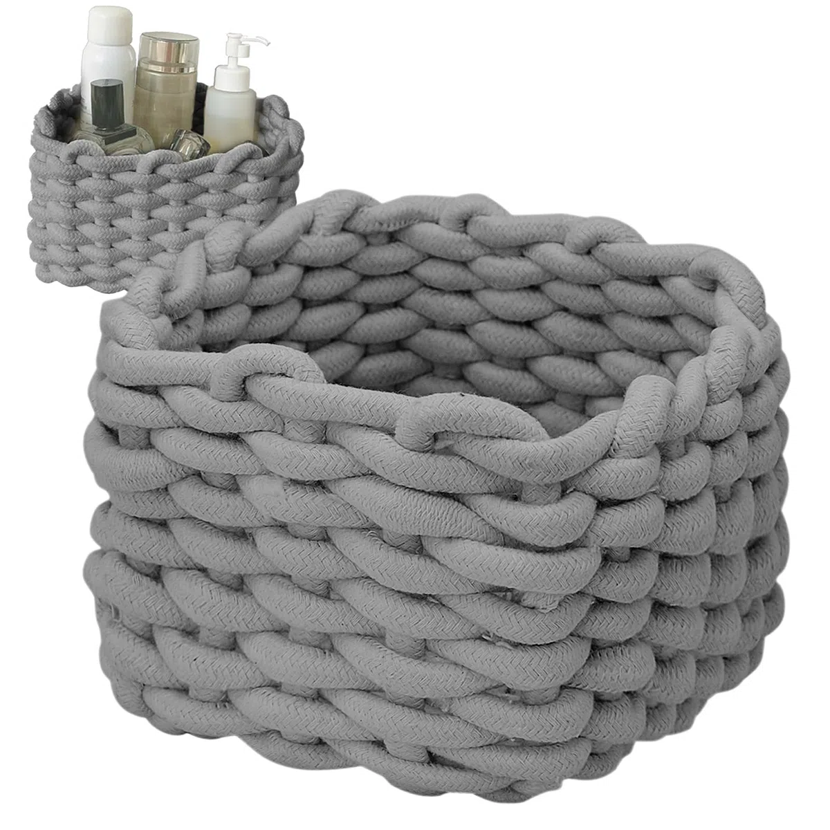 Cestas Almacenaje Gris, Pequeña Cestas Organizadoras Baño, Caja Organizadora en Mesa para Cocina y Dormitorio