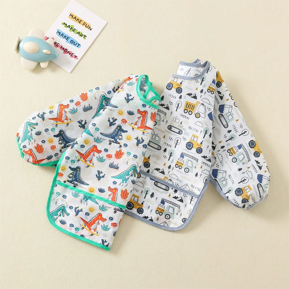 Paquete de 3 Babero con Mangas Impermeable 6-30 Meses Baberos Babetes Bebe lavables