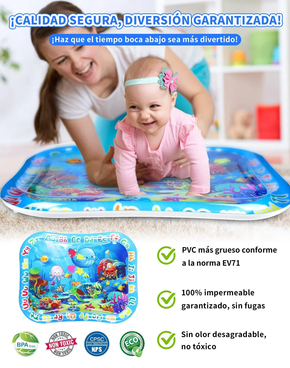 Gran Manta Agua Bebé XXL 95x76cm - Gonflable Tummy Time Mat, Tapete Sensorial Bebé para 3 6 9 12 Meses, Juguete para Bebé, Niño Pequeño y Recién Nacido