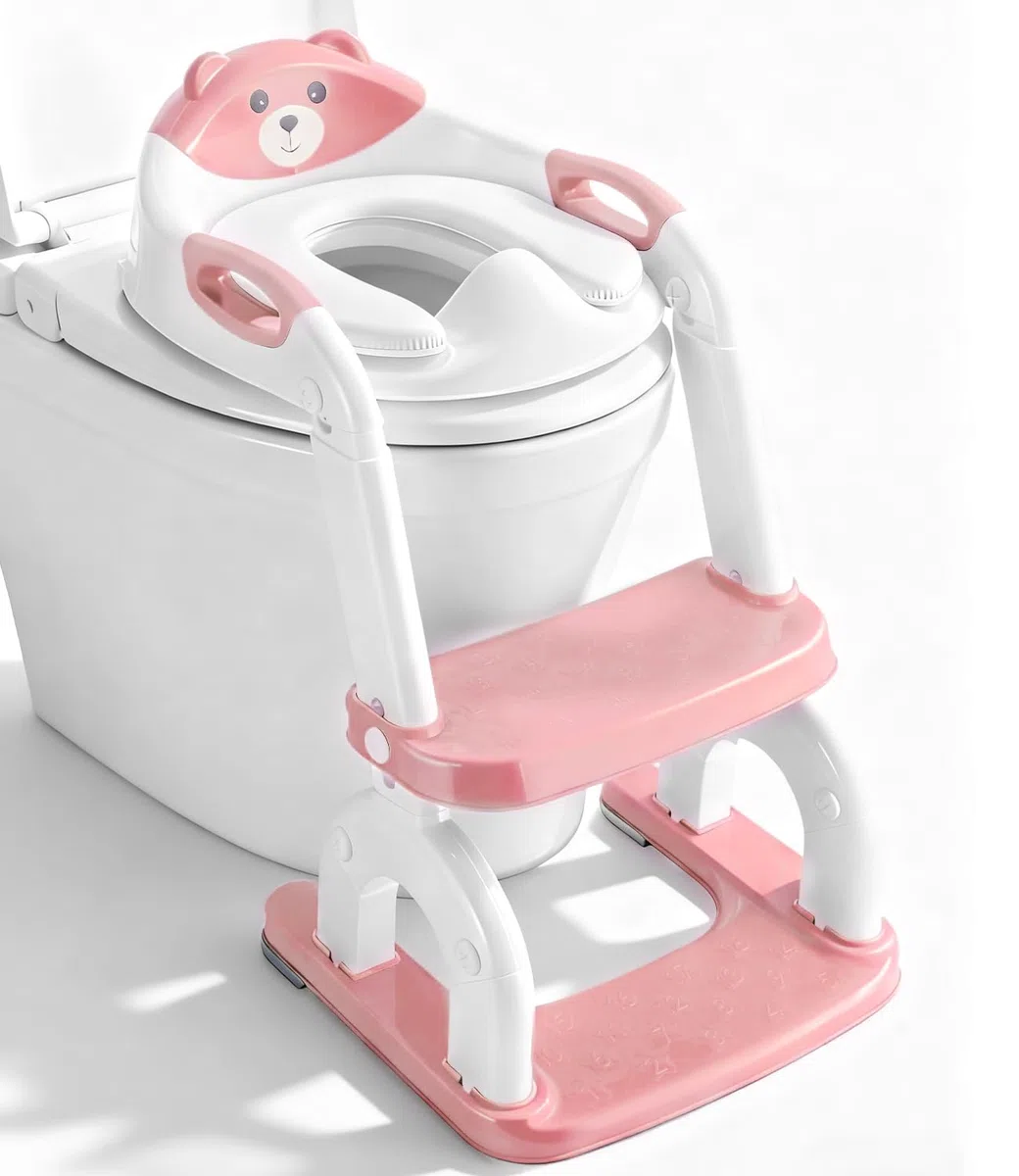 Asiento de inodoro para niños con escalera, 2 en 1, ajustable en altura, plegable, con asiento acolchado, antisalpicaduras y antideslizante, accesorio de inodoro para niños a partir de 1-6 años
