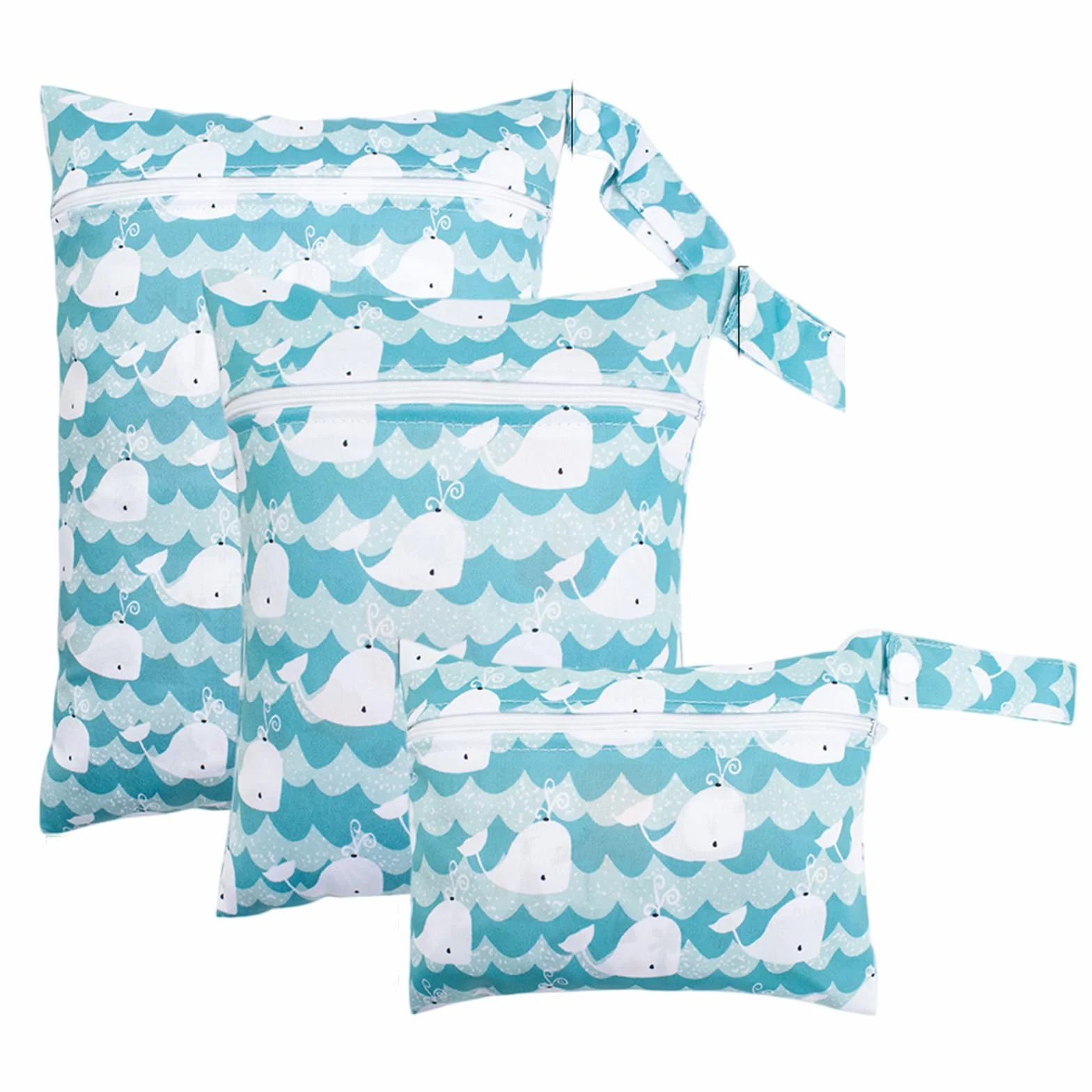 Juego de 3 Bolsas Impermeables con diseño de Ballena Azul, Bolsa para pañales y artículos húmedos para bebés y guardería, Bolsa portátil con Lindo Motivo de Ballena