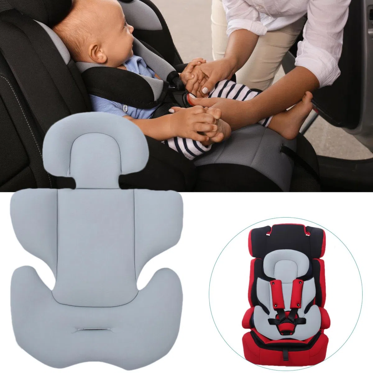 Reductor de asiento de coche de bebé, cojín de inserción de asiento de coche de bebé, almohadilla de apoyo corporal 2 en 1, reductor de asiento de bebé suave, acolchado de doble cara, para cochecitos