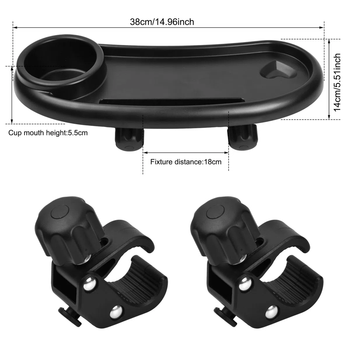 Bandeja para Cochecito de Bebé, Bandeja Universal para Cochecito, Extraíble Antideslizante Accesorio de Carrito de Bebé,3 en 1 con Clip Ajustable,para Cochecitos con Reposabrazos (Negro)
