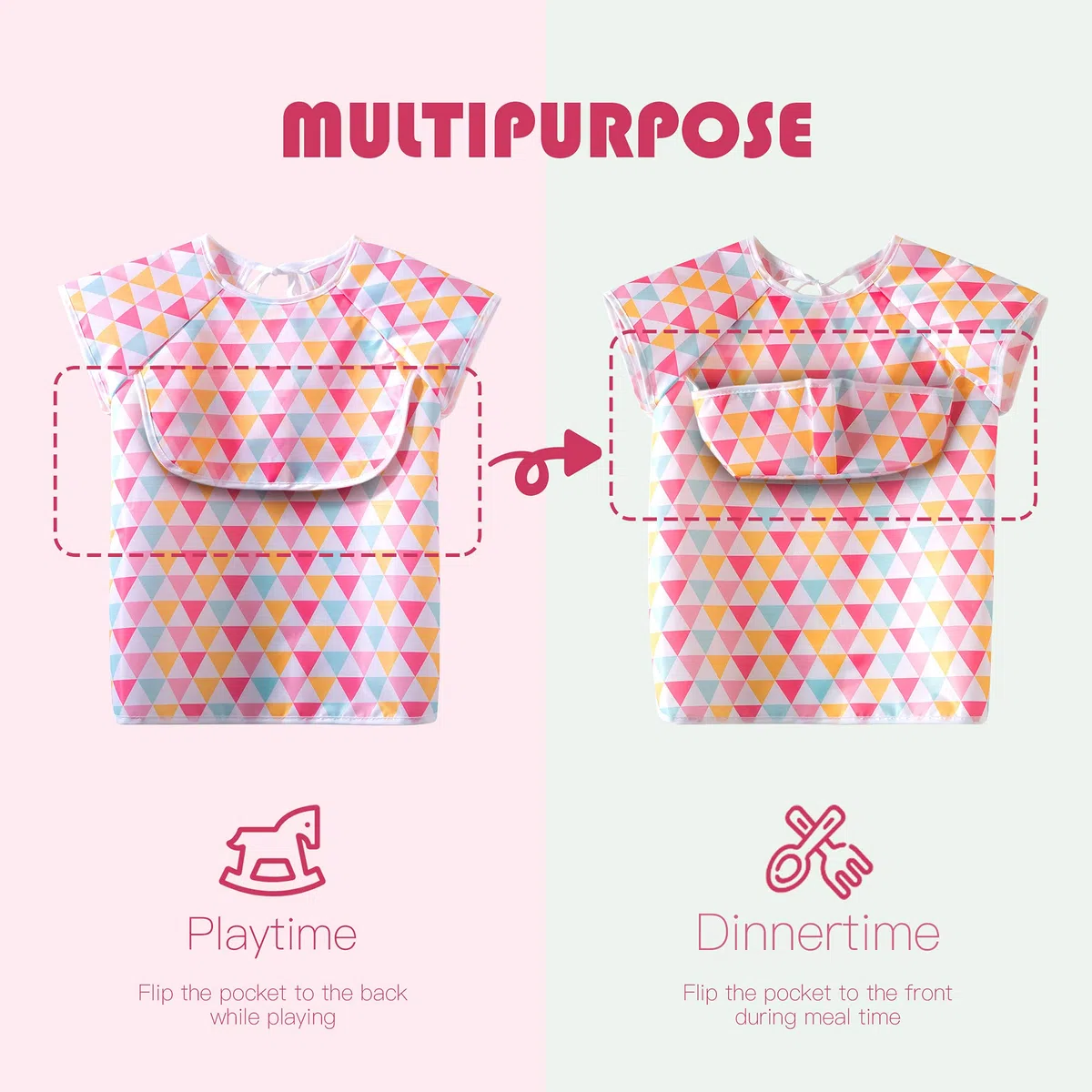 Babero para bebés con mangas Baberos impermeables para bebés y niños pequeños con bolsillo