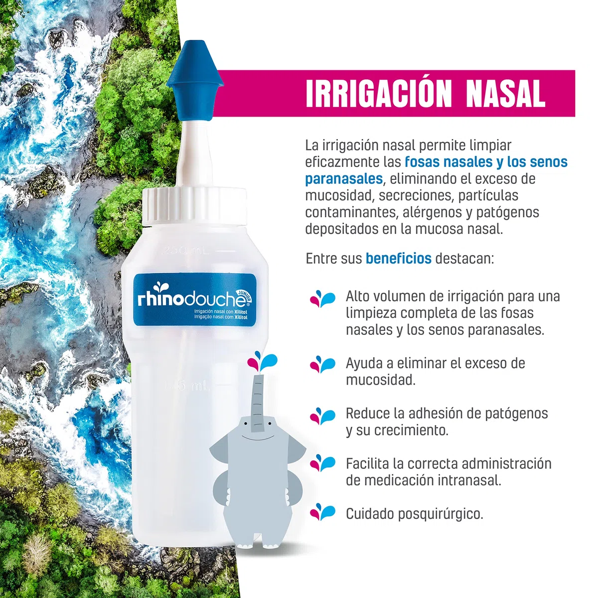 RHINODOUCHE Sal Junior. 40 sobres de 2,5g que contienen una mezcla de sales con xilitol para llevar a cabo irrigación nasal con el dispositivo RHINODOUCHE Junior.(Dispositivo no incluido)