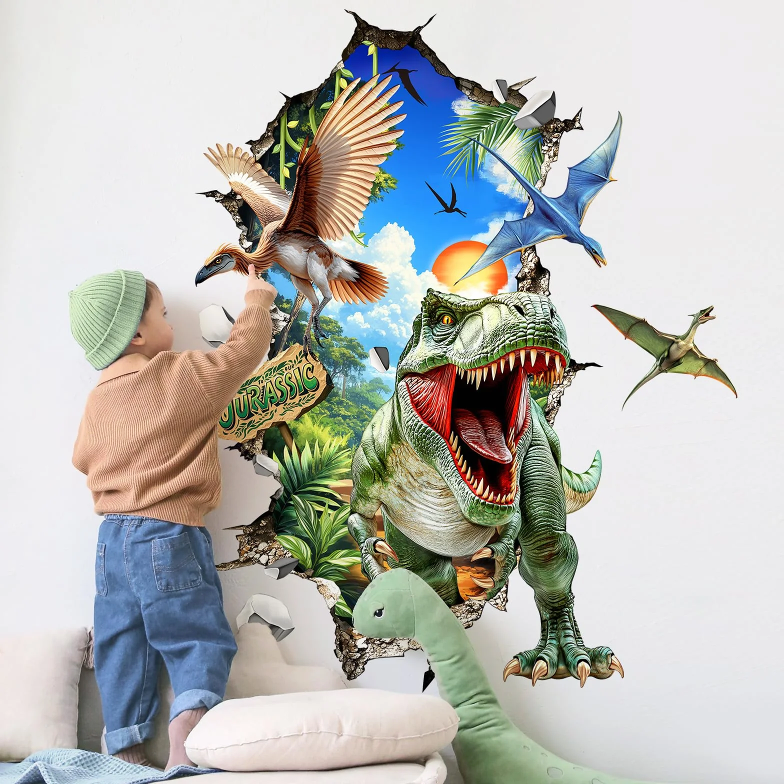 Tanlaby Pegatinas para Pared 3D Dinosaurios T-Rex Pterodáctilo Adhesivos de Pared Animales Prehistóricos Vinilos Decorativos para Niños