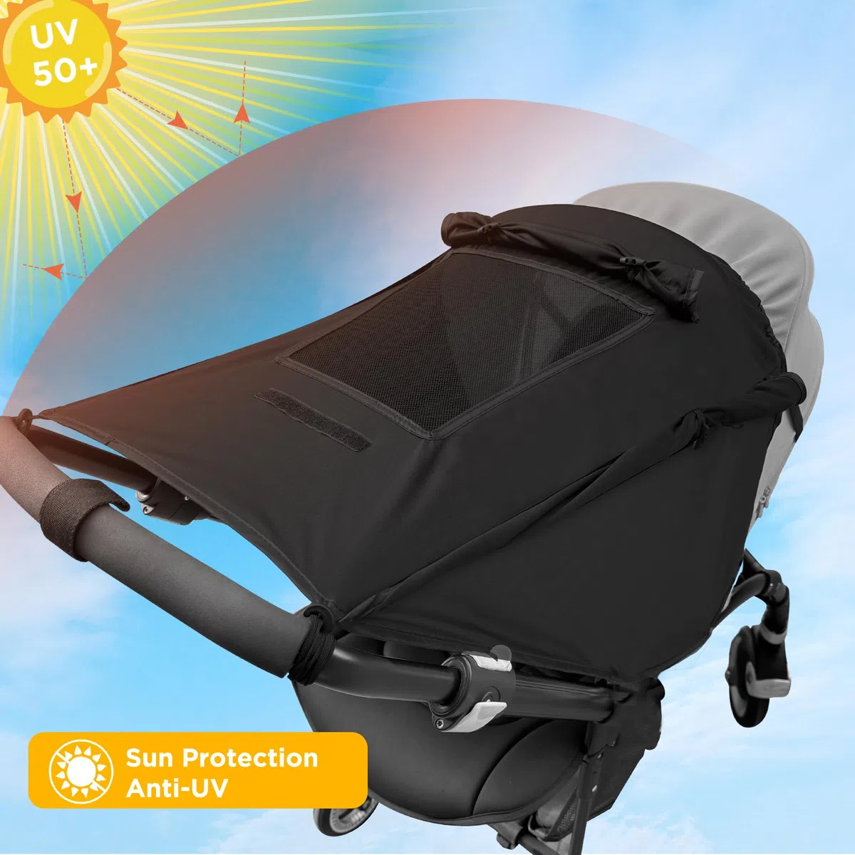 WD&CD Parasoles para Silla de Paseo, Protección Solar Funda para Cochecito de Bebé, Toldo Respirable Universal para Bebés Cochecitos- Parasol Ajustable con Protección UV 50+, Negro