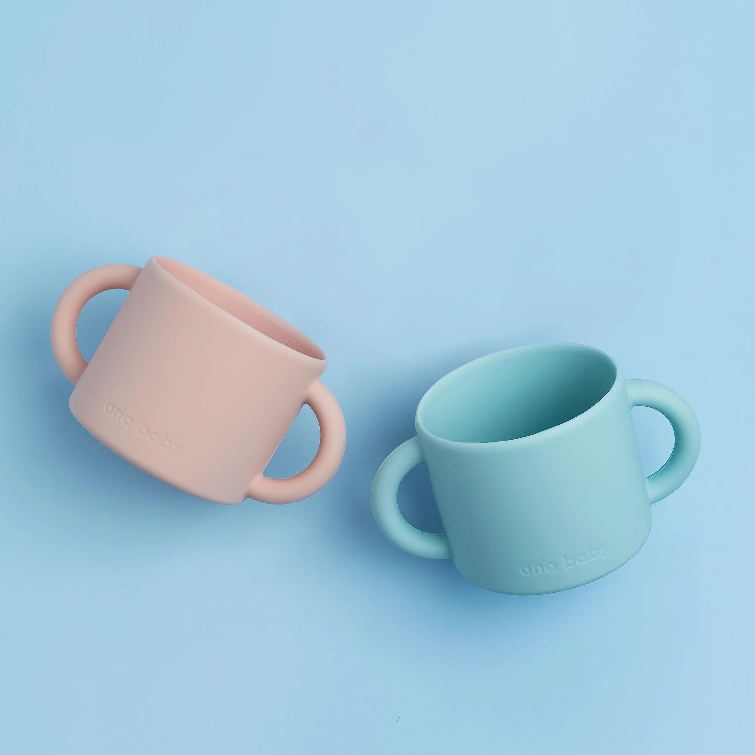 Paquete de 2 tazas de silicona de doble mano para bebés y niños pequeños, sin BPA, apto para lavavajillas, microondas y congelador