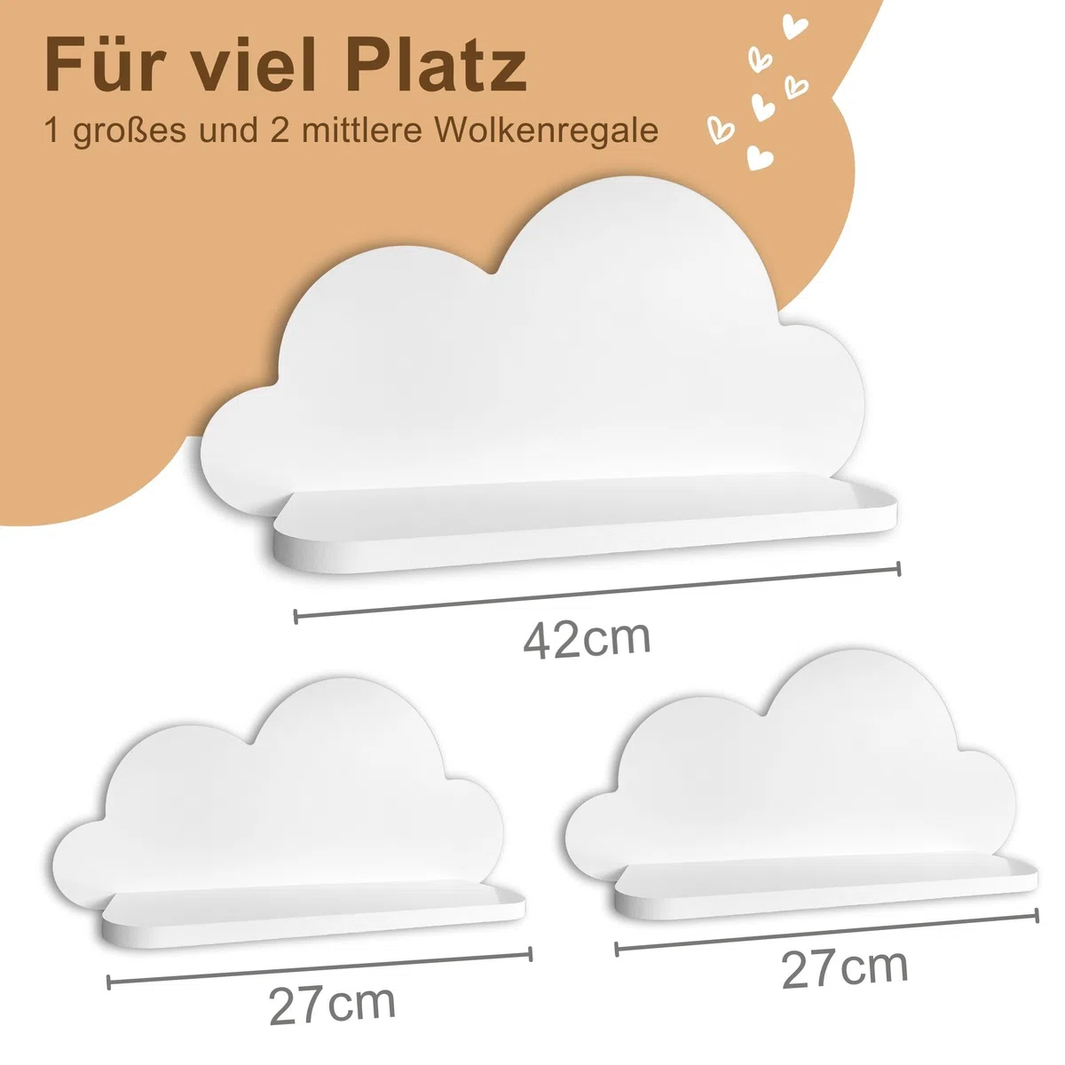 Montessori - Estantería de pared para habitación infantil (3 unidades, montaje sencillo y respetuoso con el medio ambiente), color blanco