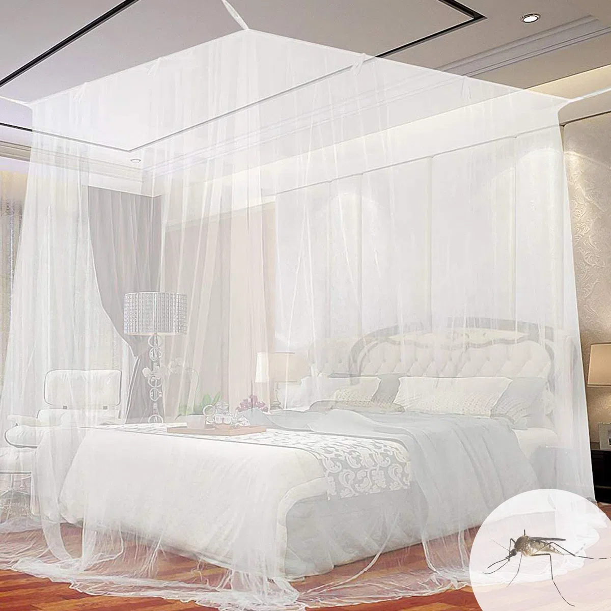 Mosquitero Cuadrados, Mosquitera Cama, Mosquitera Camas Matrimonio, Mosquitero Cuadrados para Interior y Exterior, Protección Repelente contra Insectos, para el Hogar o de Vacaciones (Blanco)