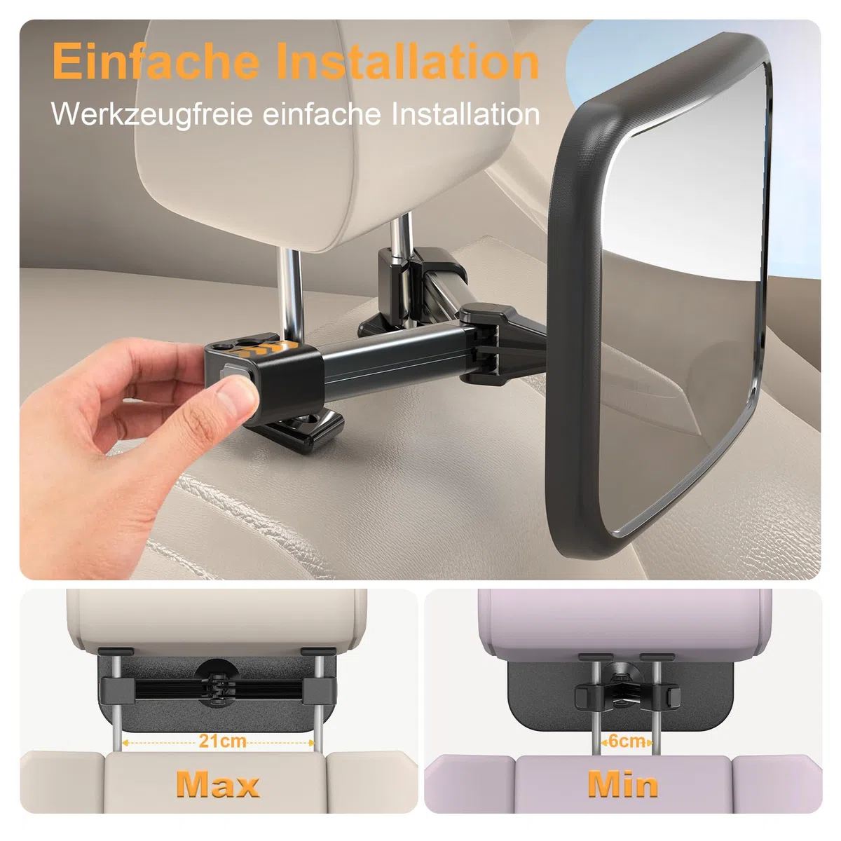 Espejo Coche Bebe con Sujeción Clip de Gancho, 360° Giratorio Ajustable, 100% Irrompible, Vista Cristalina, Seguridad Accesorios, Antivibración, Retrovisor para Asiento Trasero