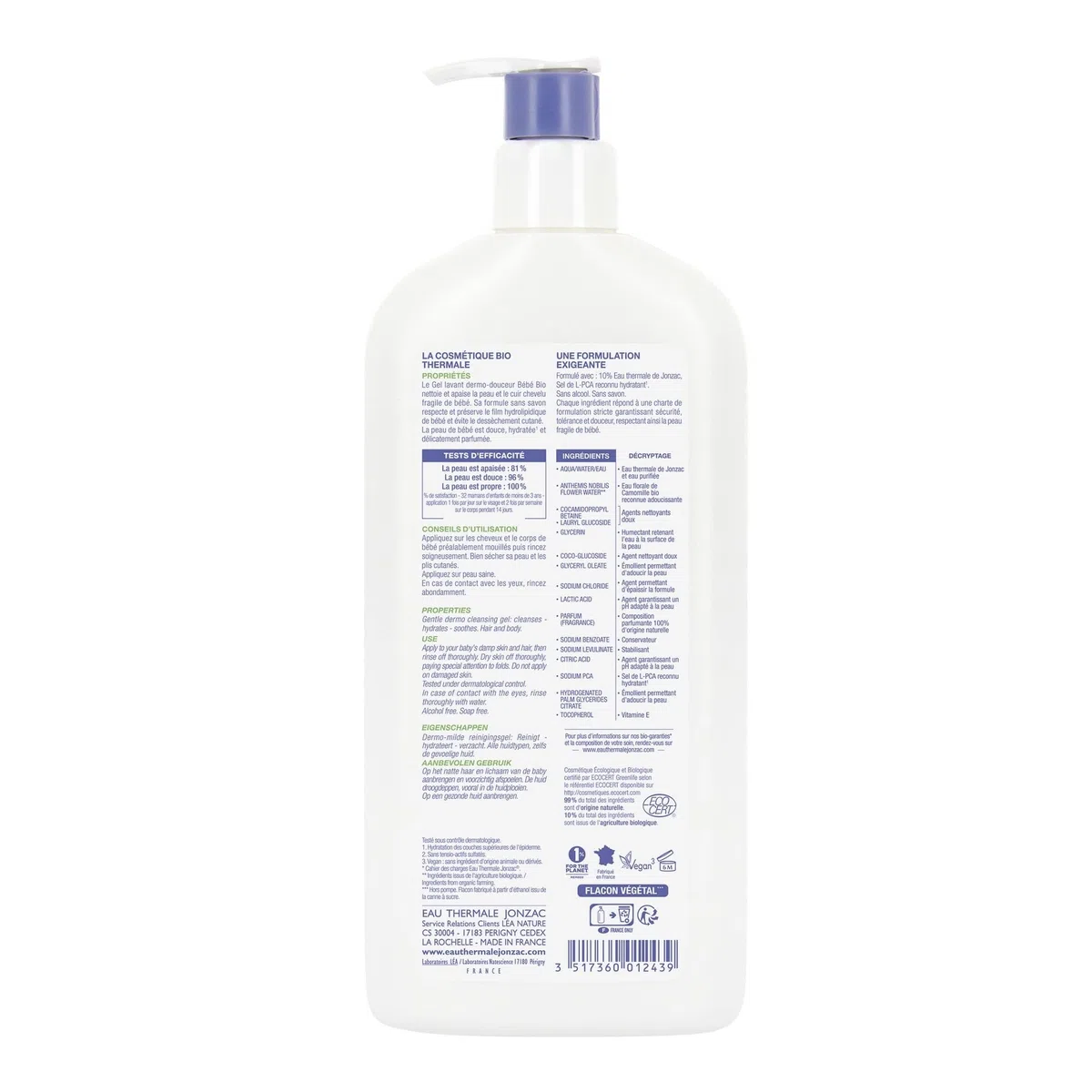 Eau Thermale Jonzac Gel Lavant Dermo-Douceur BIO,500 Ml