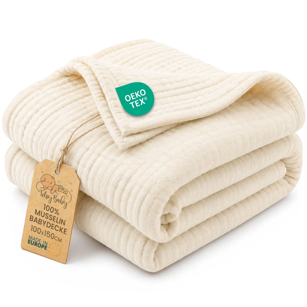 Manta muselina bebé algodón 100 x 150 cm - Plaid gasa suave muslin cobija niño delgada arrullo sábana muselinas mantita ligera recién nacido tejido transpirable para niños Oeko-Tex Beige Claro