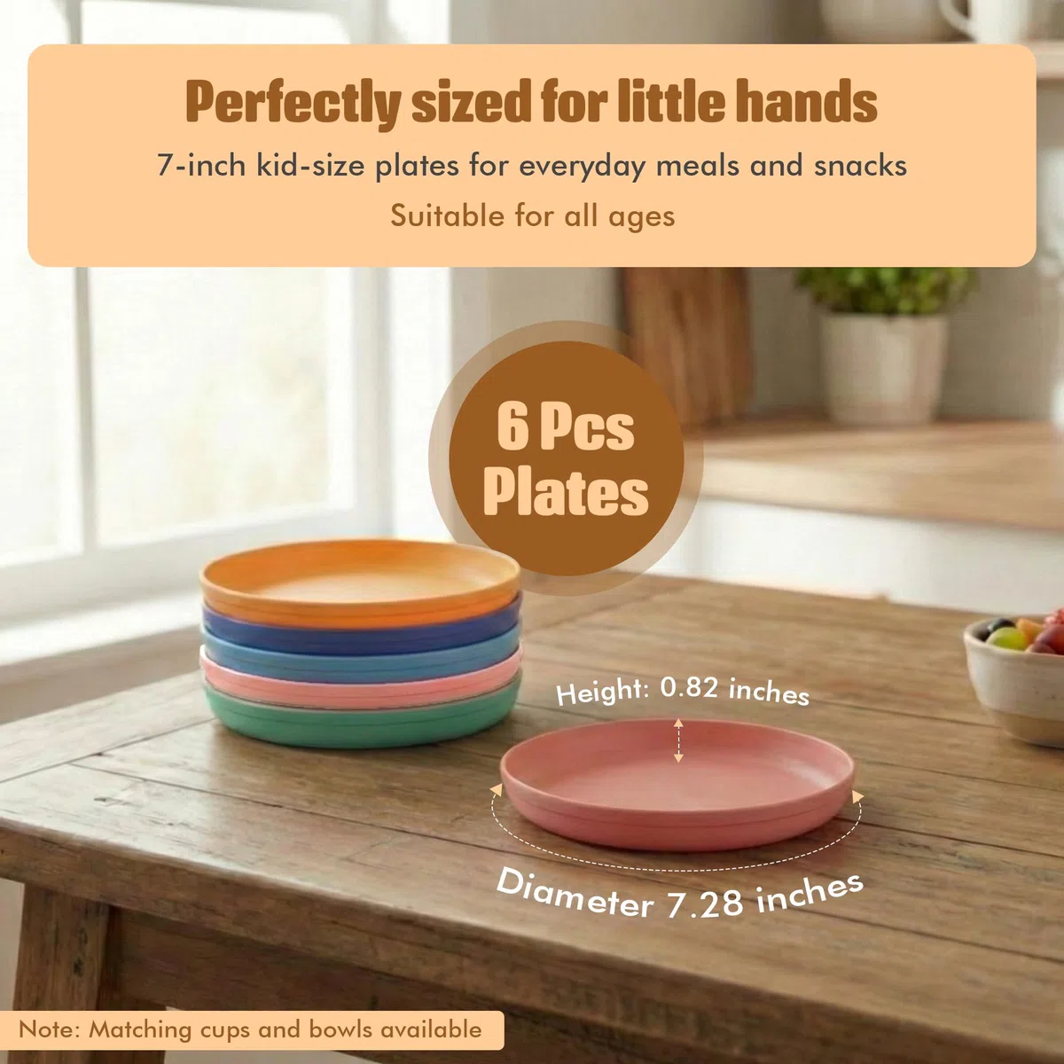 MASTERCOOK Juego de platos para niños, 6 platos de plástico reutilizables, plástico de grado alimenticio sin BPA, apto para lavavajillas y microondas, juego de platos multicolor para niños, 7 pulgadas