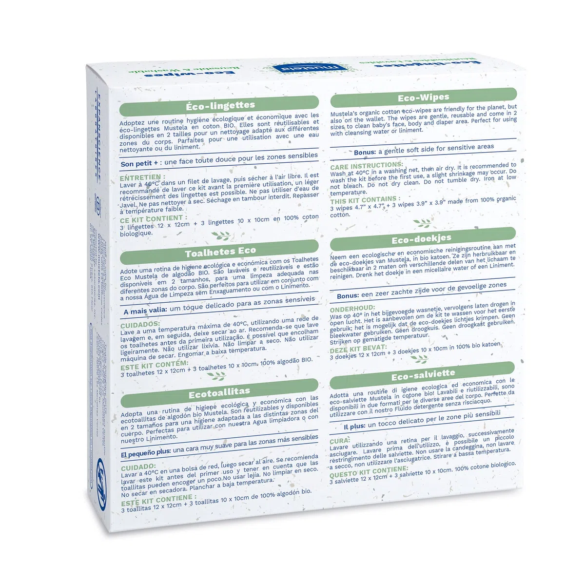 Mustela Toallitas Reutilizables 100% Algodón GOTS para el Cambio de Pañal, Cuerpo y Maquillaje, Bebé y Toda la Familia - Limpian la Piel y Absorben la Suciedad, Aptas para Pieles Sensibles (10 uds.)