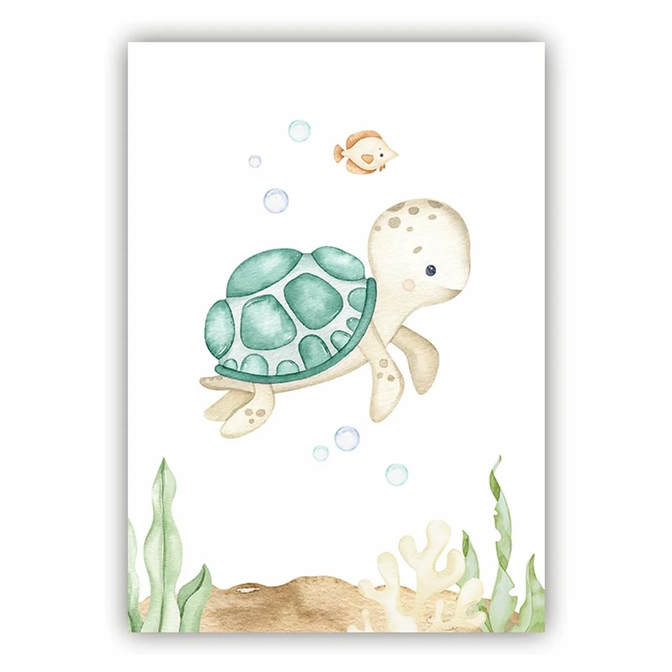 BeiYiHo 6 Cuadros Animales Marinos Laminas Infantiles Animales Marinos Ballena Tortuga Poster Habitacion Niño 21x30 Lienzo Animale Mar Decoracion Bebe Marino Pared Dormitorio Niño Regalo SIN MARCO