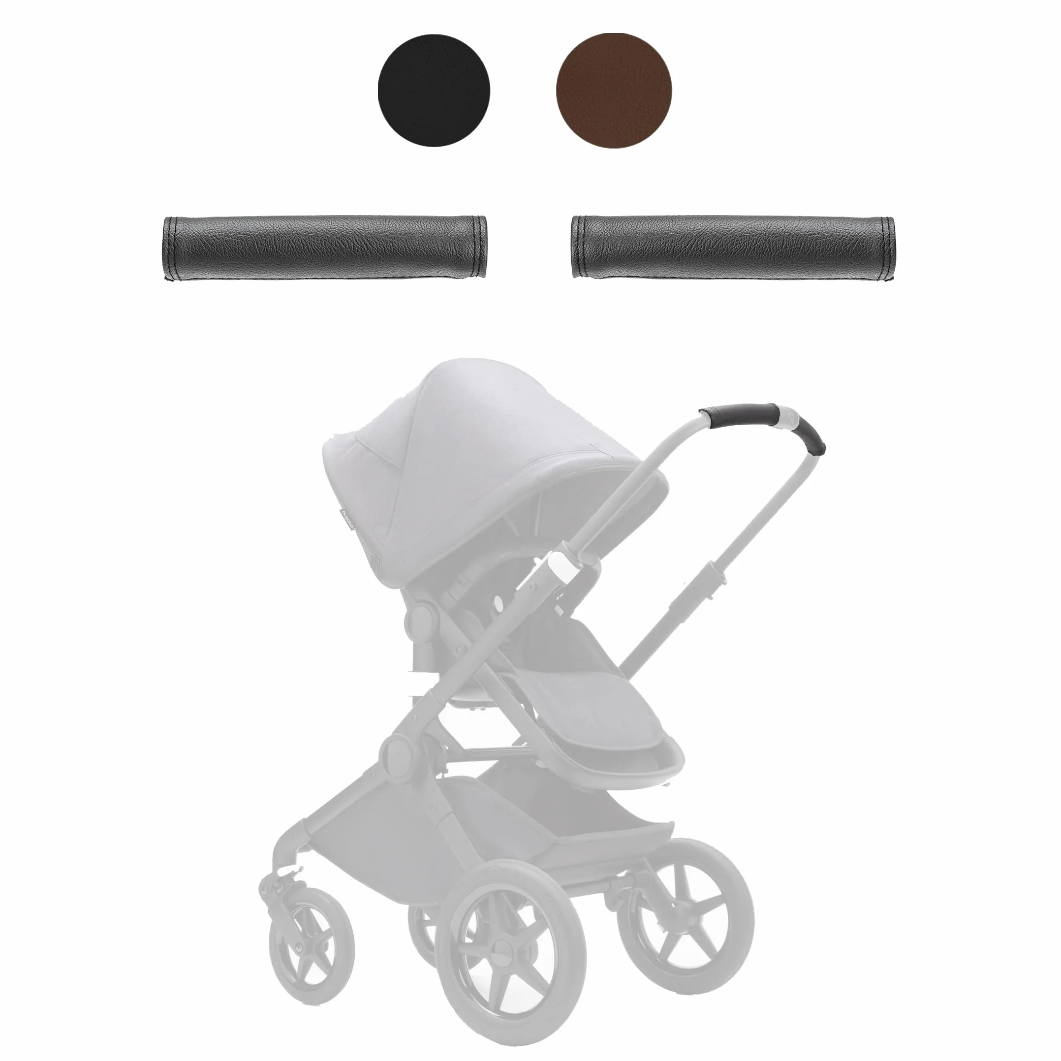 Fundas manillar compatibles con Bugaboo FOX 1,2,3 y Bugaboo DRAGONFLY. Fabricación artesanal en España en Polipiel premium. Resistencia al sol,desgaste y decoloración. Color Negro.
