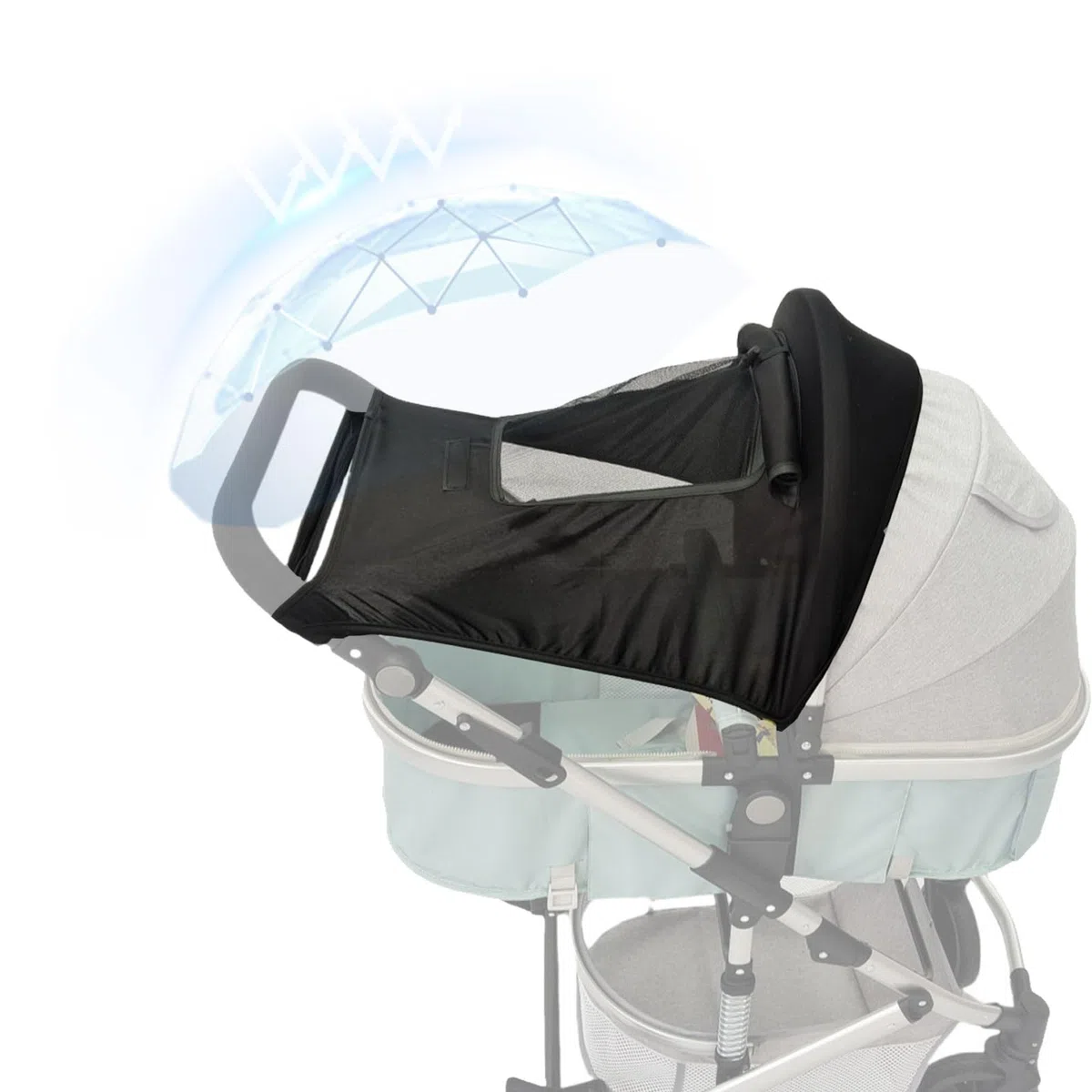 parasol carrito bebe, sombrilla carro bebe universal Con ventana de visualización capota universal silla paseo, Protección solar cómoda y eficaz, transpirable por los laterales, negro