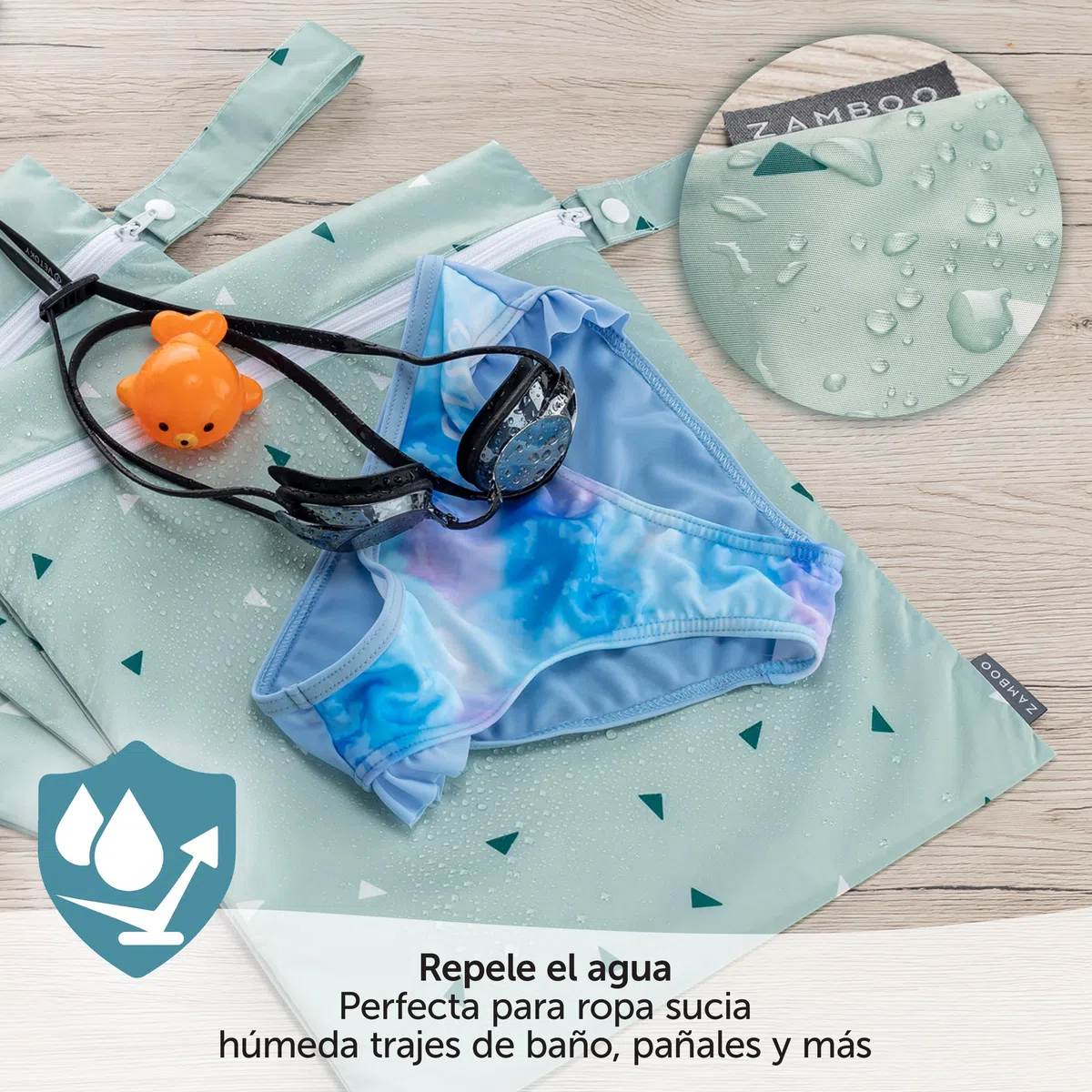 Zambo Bolsa Pañales Bebe Repelente al Agua 3 Uds, Bolsa Muda Guarderia Certificadas Sin Sustancias Nocivas, Set de Bolsas de Tela con Cremallera 3 Tamaños - Verde