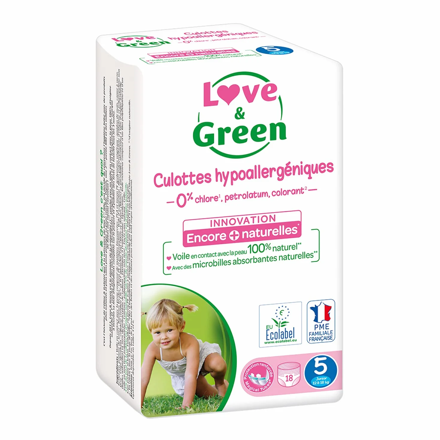 Love & Green - Paquete de 18 pañales hipoalergénicos (talla 5)