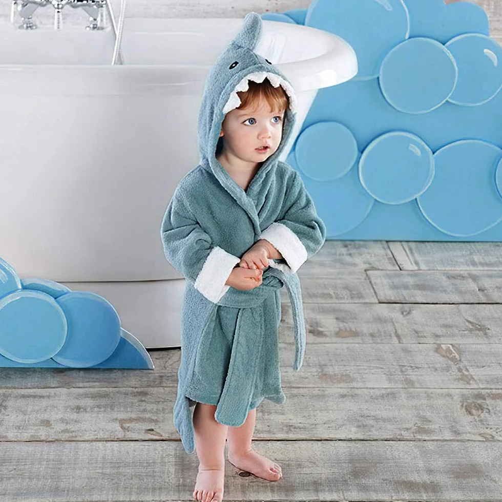 URAQT Toalla Bebe Recien Nacido, Toalla Baño con Capucha, Poncho Toalla Suave para Niños y Niñas, Toalla Playa Bebe Niños Extra Absorbente (Tiburón)