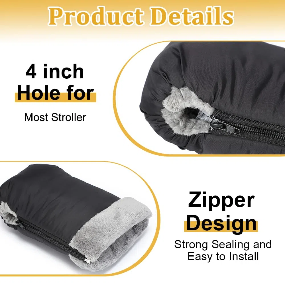 Guantes calentadores de manos para cochecito, manguito con forro polar, impermeable y cortavientos - 18 * 26cm(Zip)