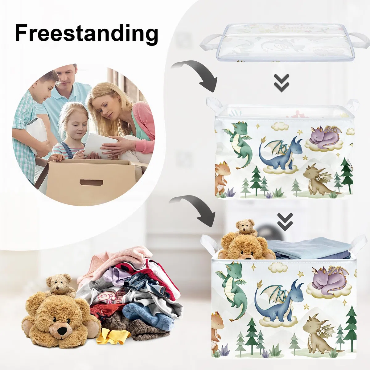 Grande Cesta Ropa Sucia Dino Bonito Plegable Cestos Almacenaje Ropa Juguetes para Padres,Árbol,36L