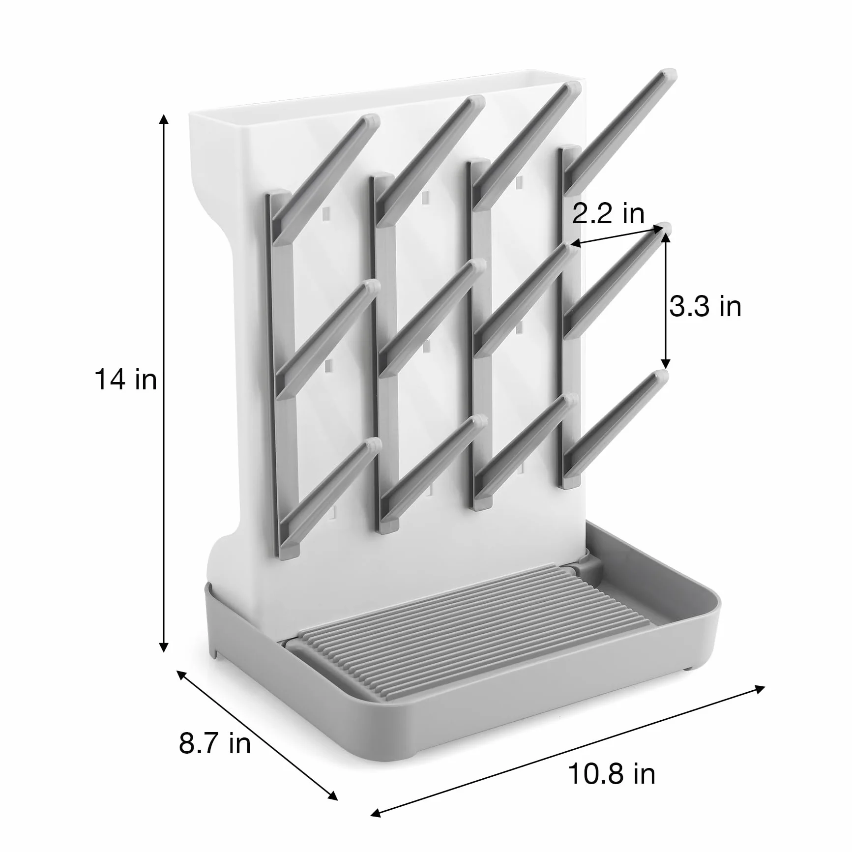 PandaEar Escurridor de Biberones para Bebé, Soporte de Secado Vertical Que Ahorra Espacio con Bandeja de Agua Extraíble y Pivotes, para Biberones, Tetinas, Vasos y Accesorios, Gris
