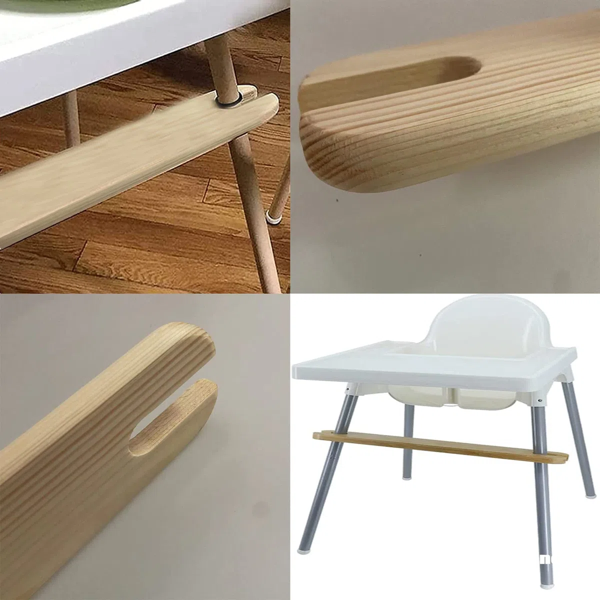 Reposapiés Antideslizante para Trona, Reposapiés Ajustable de Madera Natural con Anillos de Goma, Compatible con la Trona Antilop de IKEA
