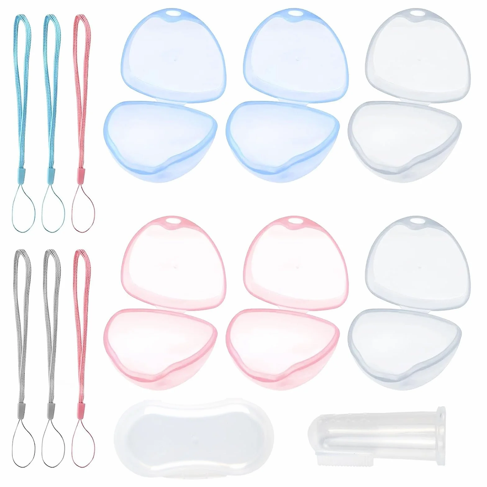 Caja de Chupete,6 Piezas Caja de Chupete InfantilEstuche Transparente para Chupetes con Cordón,Guarda Chupetes Bebe,Caja de Chupete Infantil,BPA-Free,para Bebés, Viajes, Hogar(3 colores)