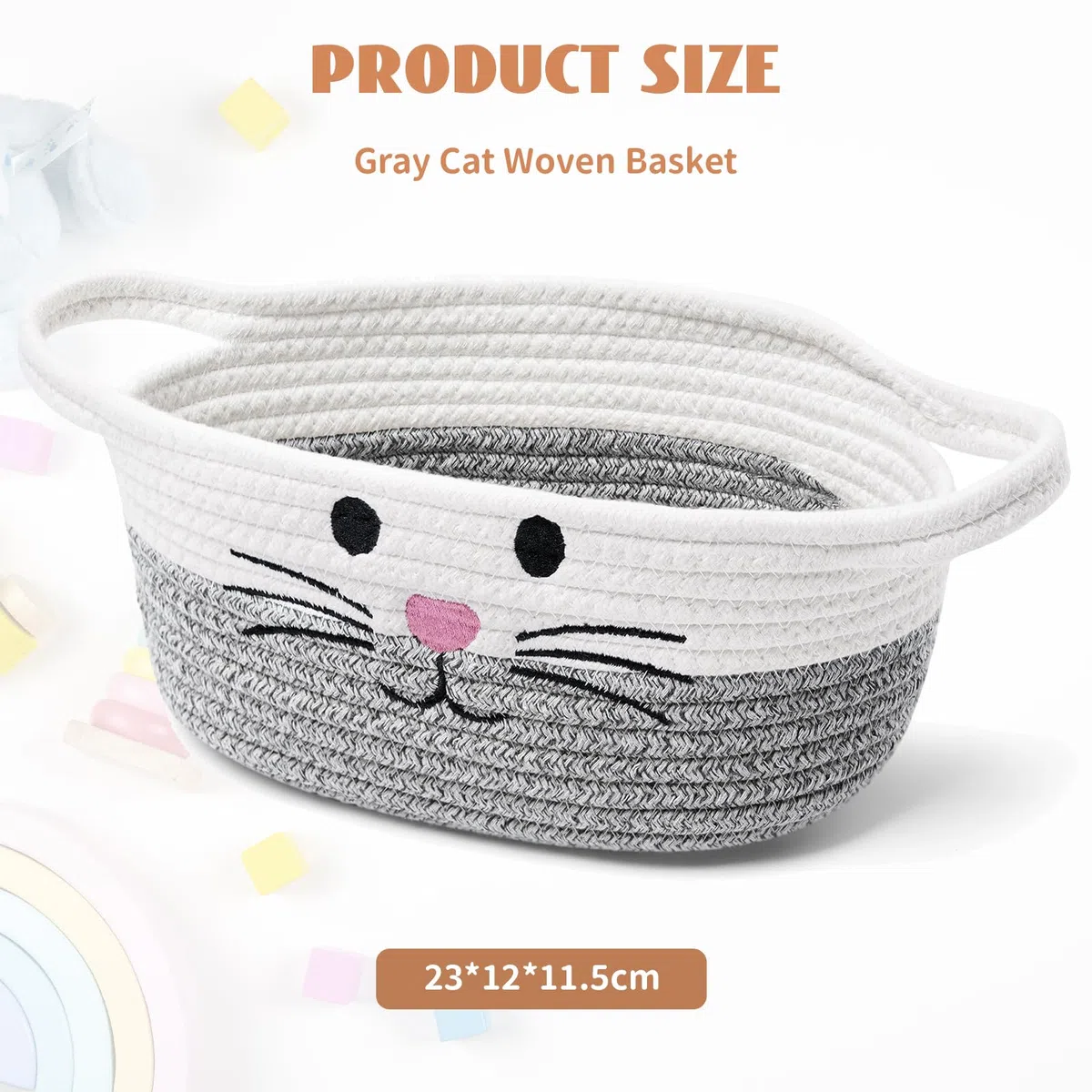 Cesta de Cuerda de algodón Trenzado Gris con Asas, Linda Cesta de Almacenamiento para habitación Infantil, Cesta de Regalo, Almacenamiento de Juguetes para Perros y Gatos